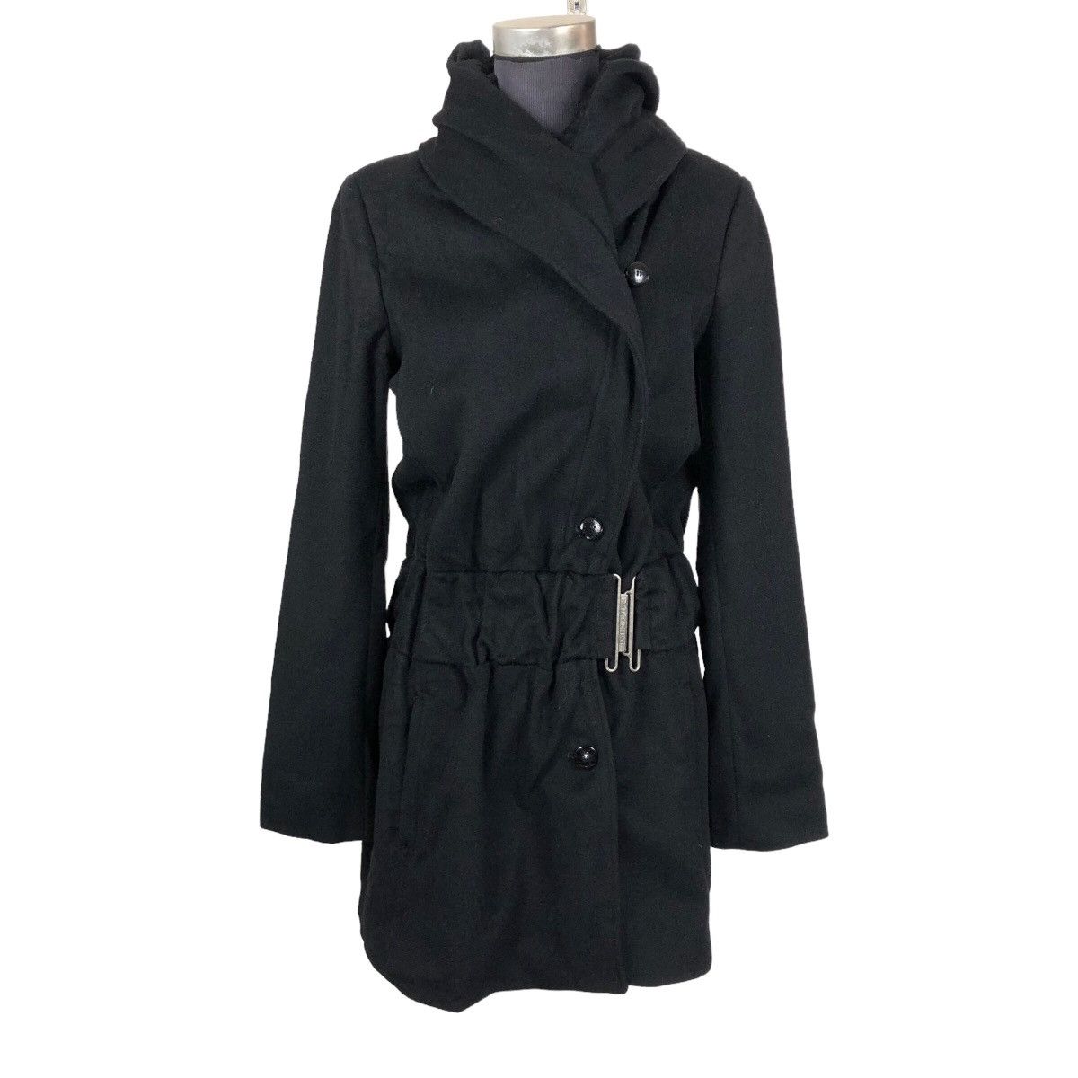 image of Patrizia Pepe Firenze Asymmetrical Wool Coat Shawl Collar in Black, Women's (Size Small)