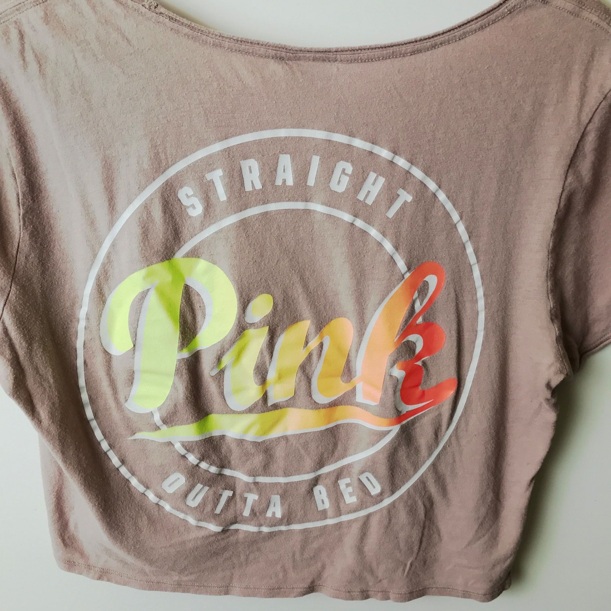 Pink Victoria's Secret Straight Outa outlets Bed T Shirt Raglan Graphic Tee Top Double M