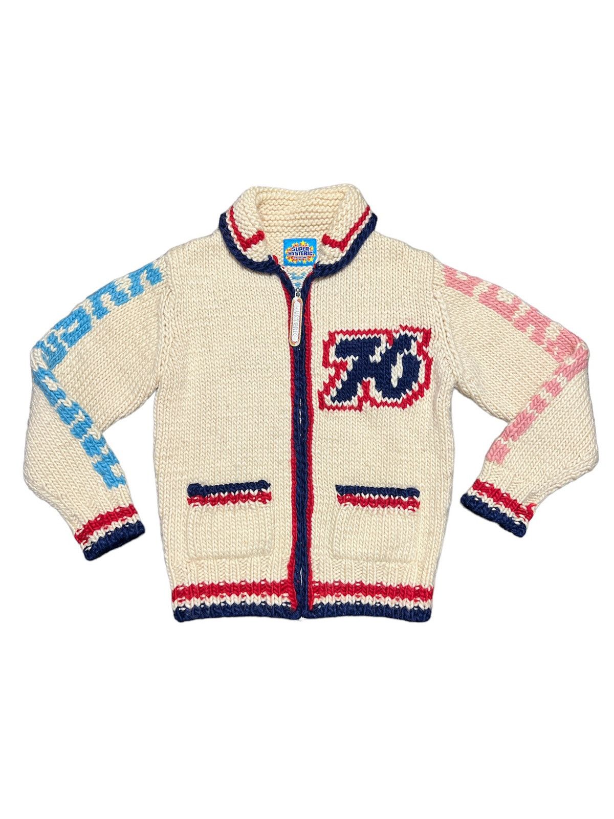 image of Hysteric Glamour Vintage Knit Zip Up Sweater in Cream, Women's