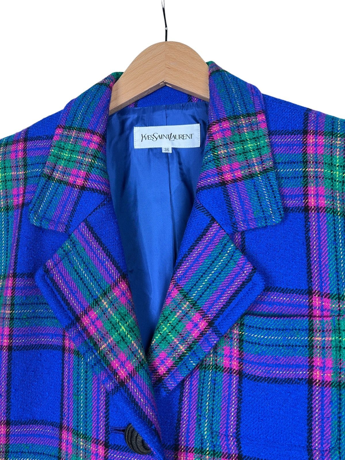 Yves Saint Laurent Vintage Yves Saint Laurent Tartan Wool Coat Size XS / US 0-2 / IT 36-38 - 5 Thumbnail