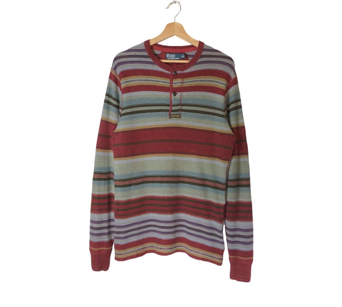 Polo Ralph Lauren × Ralph Lauren × Vintage Vintage Polo Ralph Lauren Henley Stripes Native Tshirt Size US S / EU 44-46 / 1 - 1 Thumbnail