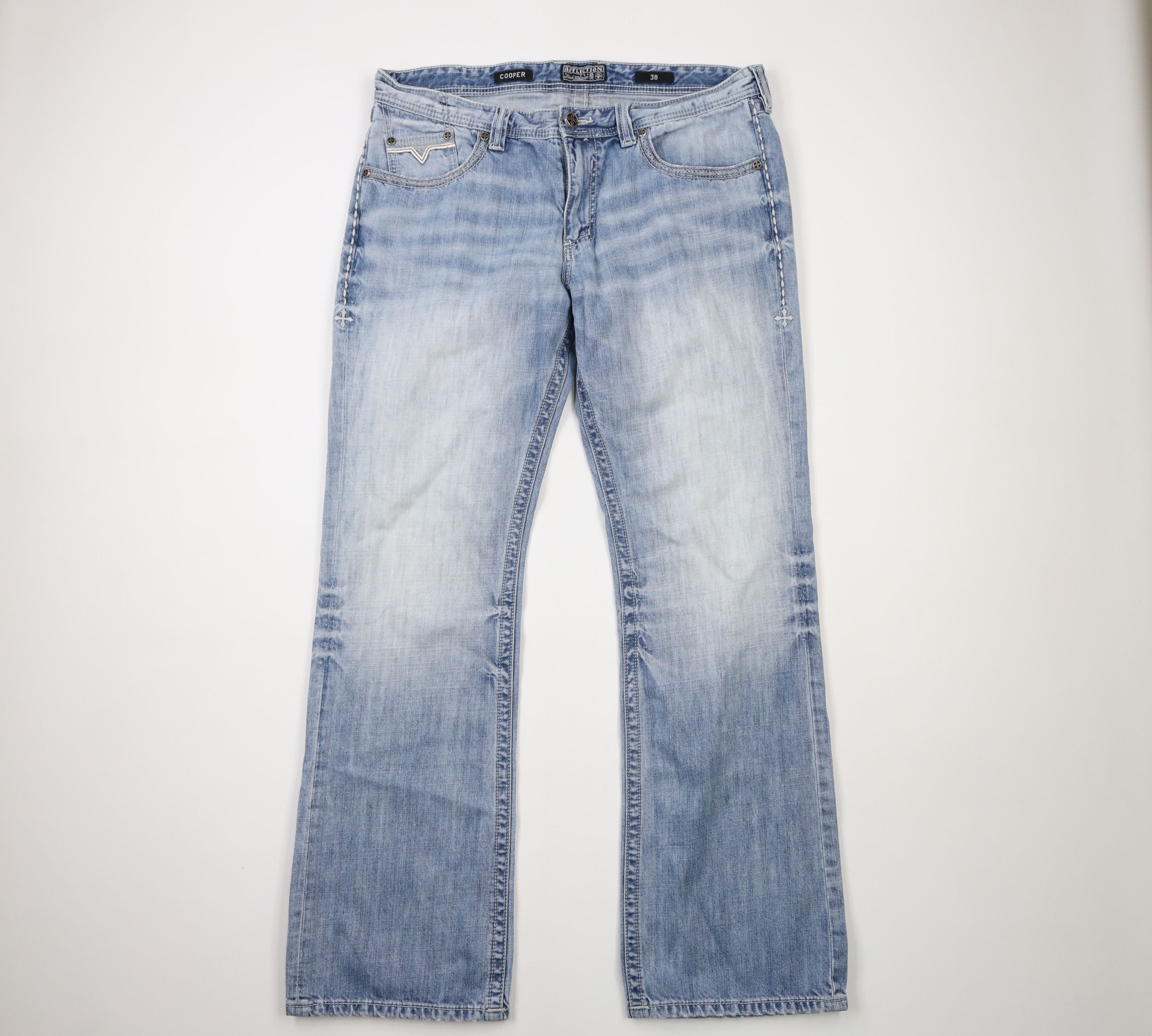 Affliction × Vintage Affliction Cooper Thick Stitch MMA Wide Leg Denim Jeans Blue Size US 38 / EU 54 - 1 Thumbnail