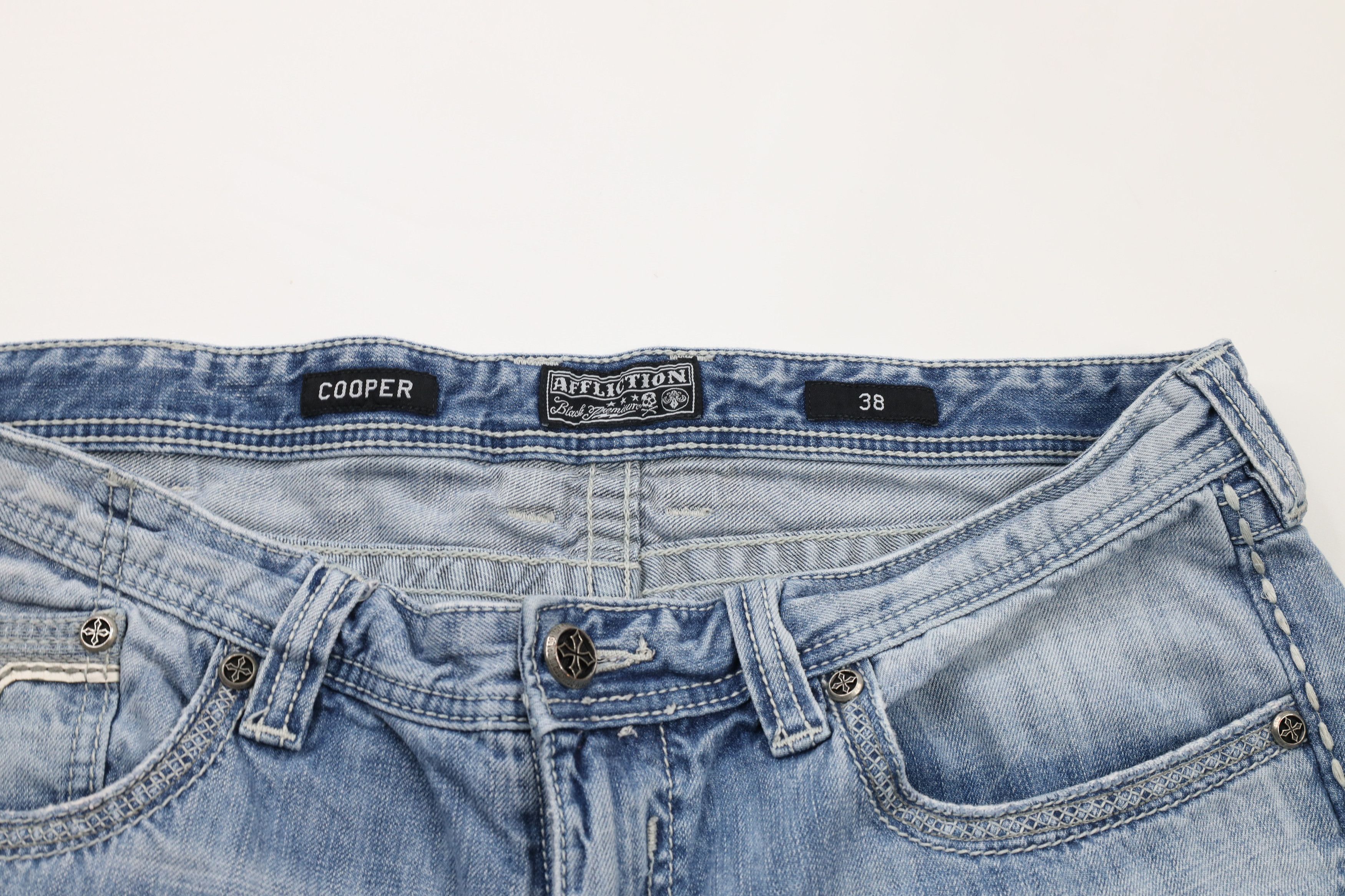 Affliction × Vintage Affliction Cooper Thick Stitch MMA Wide Leg Denim Jeans Blue Size US 38 / EU 54 - 6 Thumbnail