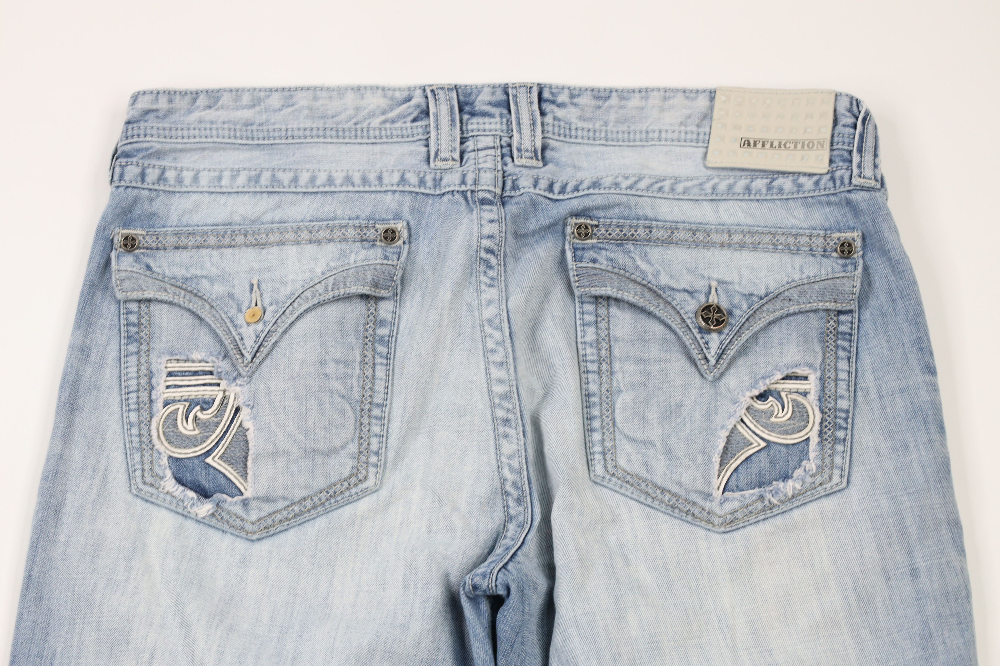 Affliction × Vintage Affliction Cooper Thick Stitch MMA Wide Leg Denim Jeans Blue Size US 38 / EU 54 - 8 Thumbnail