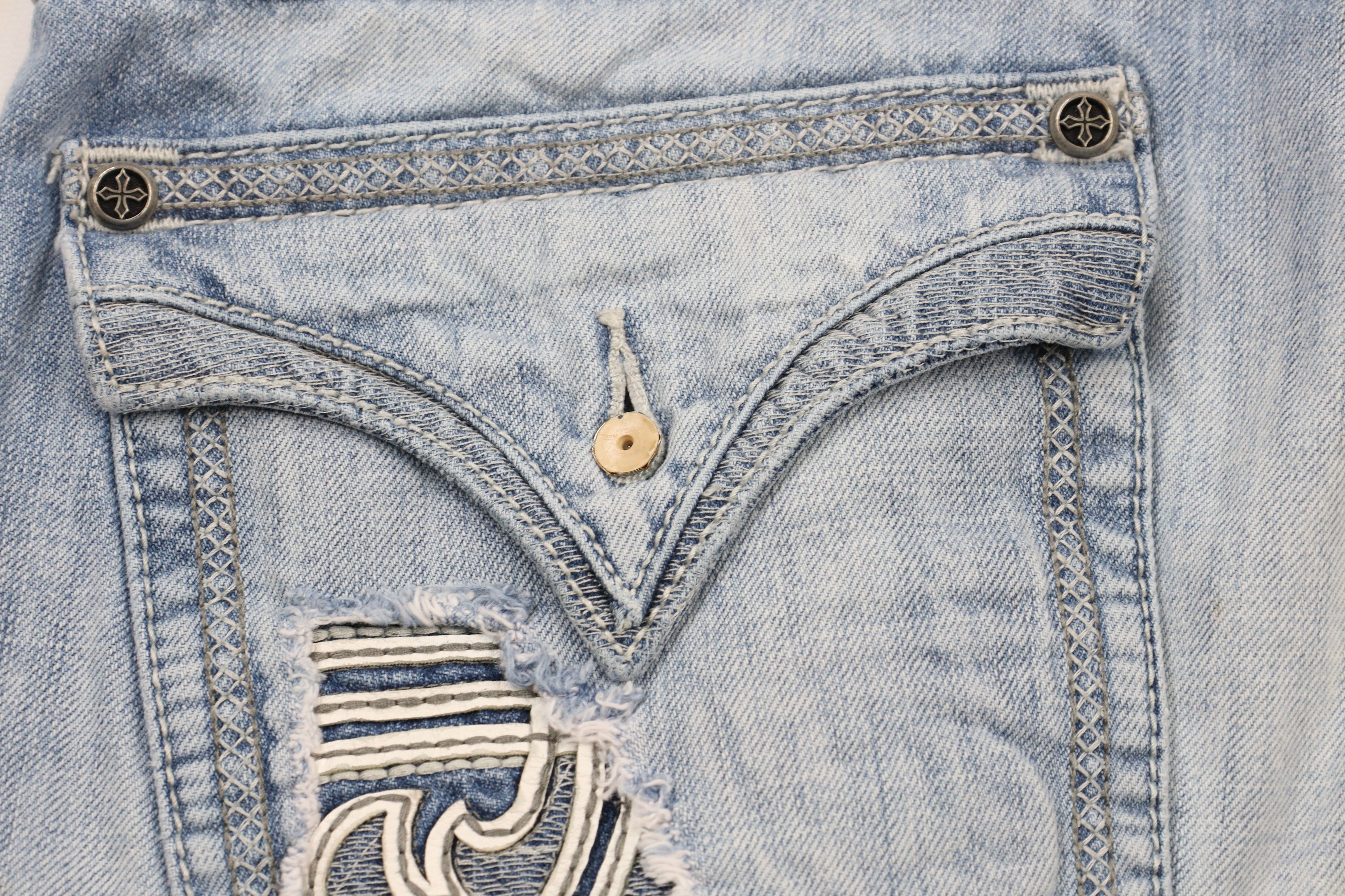 Affliction × Vintage Affliction Cooper Thick Stitch MMA Wide Leg Denim Jeans Blue Size US 38 / EU 54 - 11 Thumbnail