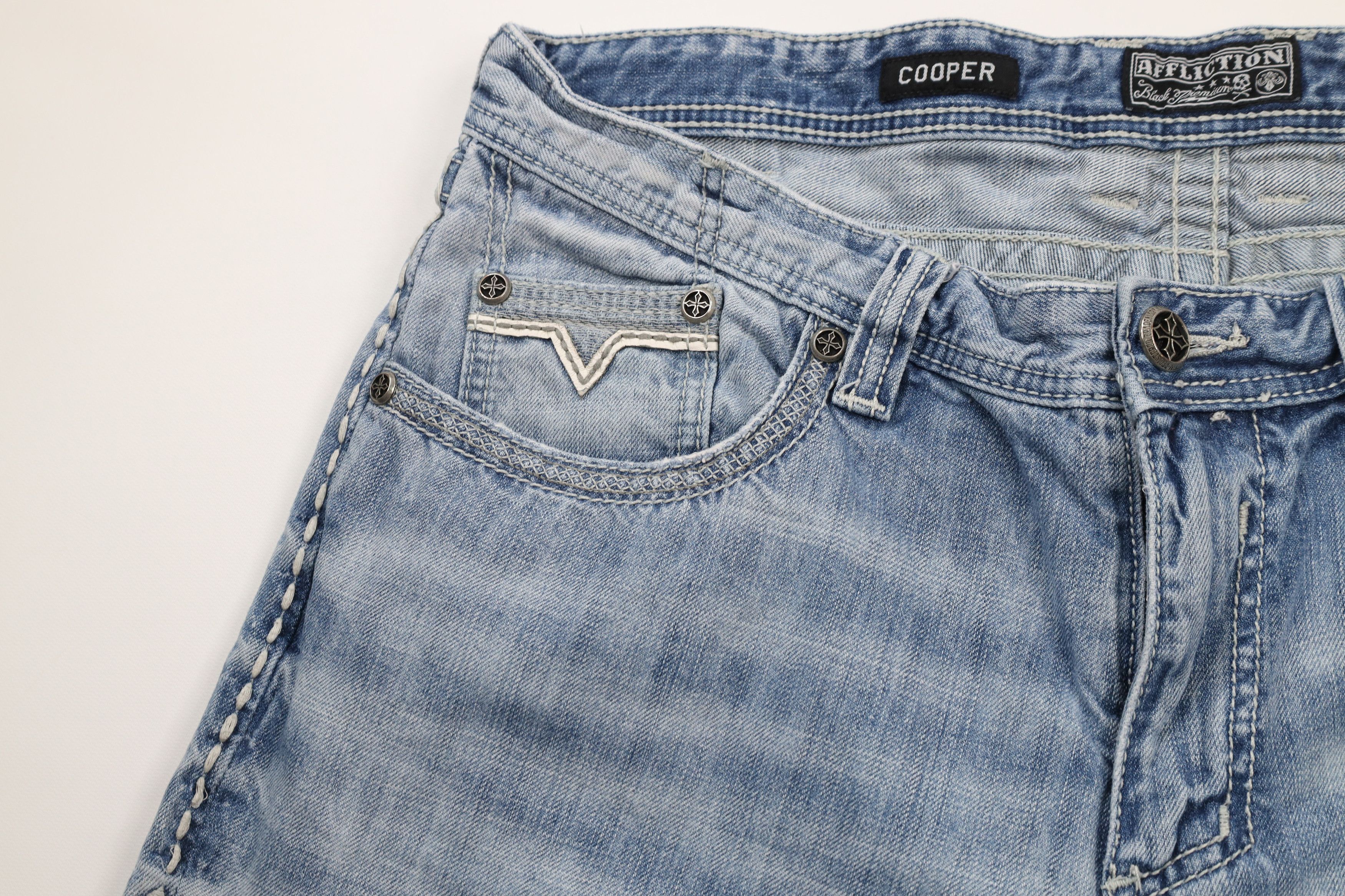 Affliction × Vintage Affliction Cooper Thick Stitch MMA Wide Leg Denim Jeans Blue Size US 38 / EU 54 - 5 Thumbnail