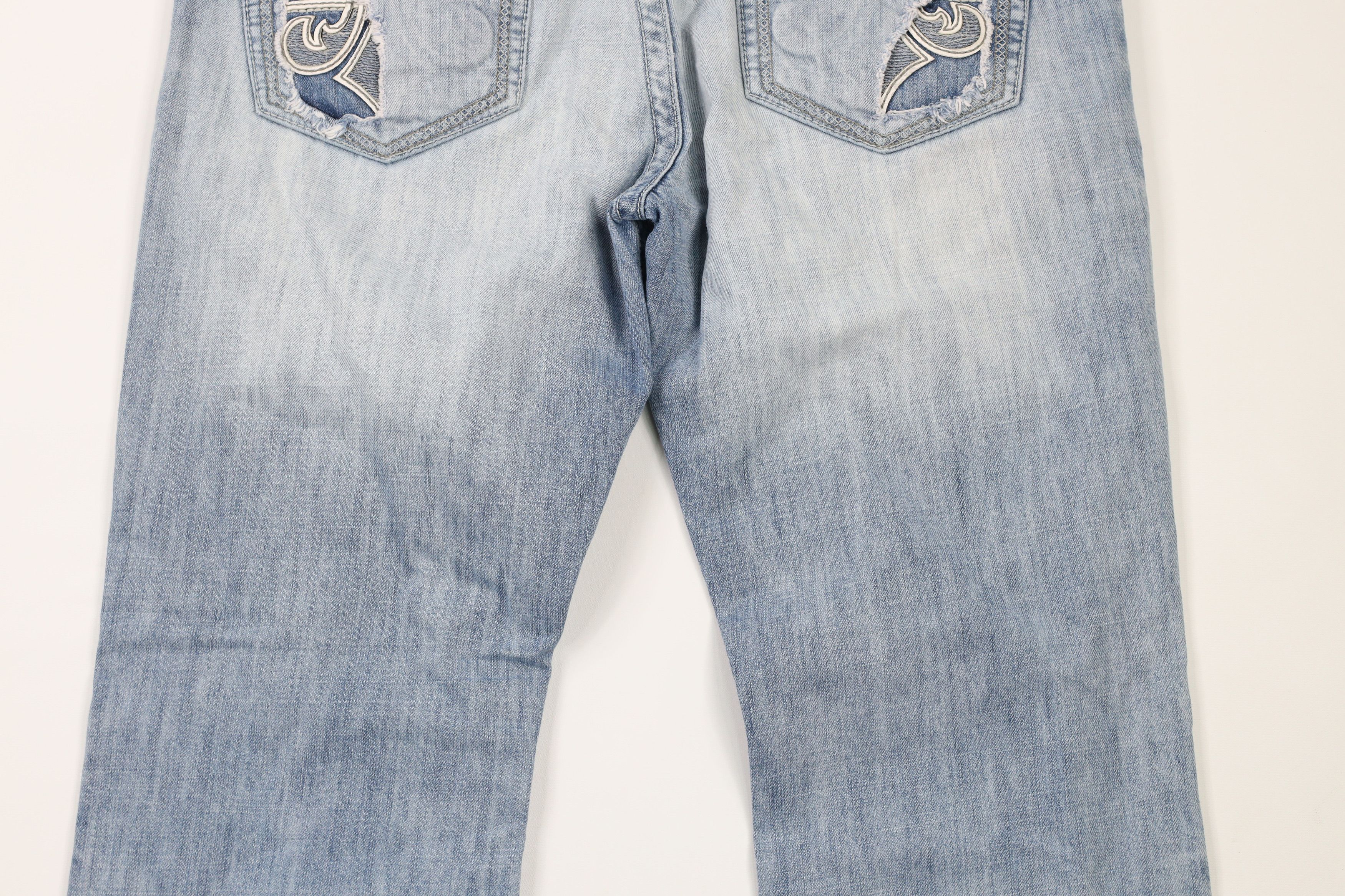 Affliction × Vintage Affliction Cooper Thick Stitch MMA Wide Leg Denim Jeans Blue Size US 38 / EU 54 - 9 Thumbnail