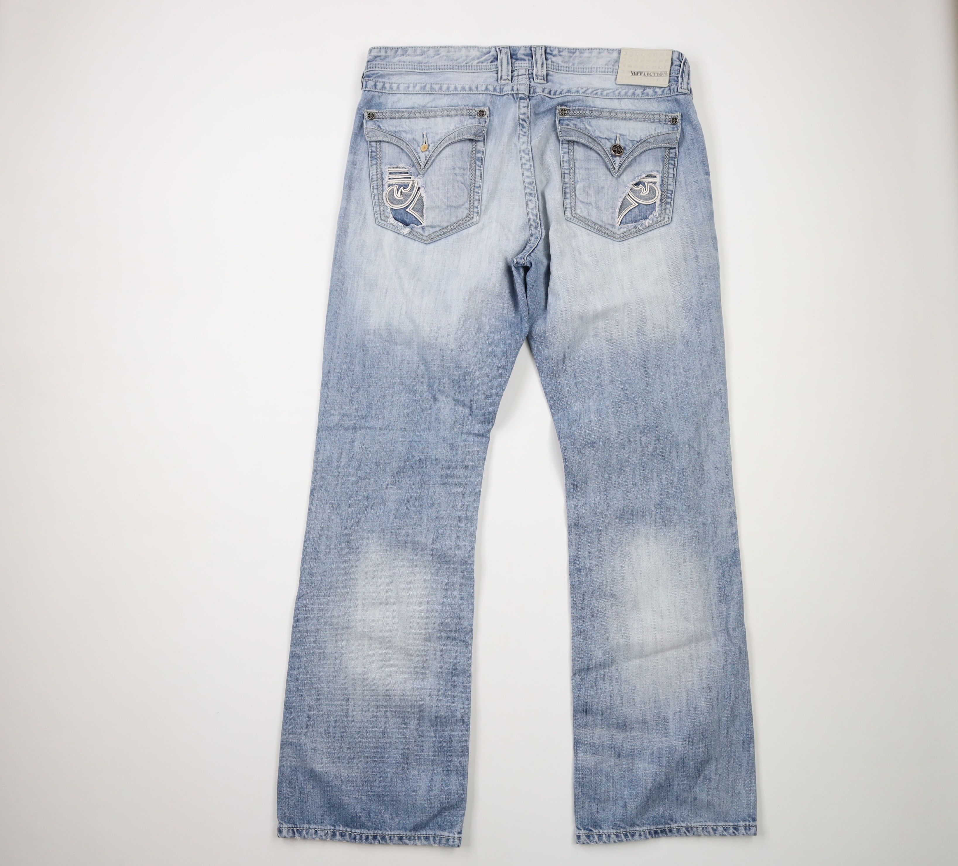 Affliction × Vintage Affliction Cooper Thick Stitch MMA Wide Leg Denim Jeans Blue Size US 38 / EU 54 - 7 Thumbnail