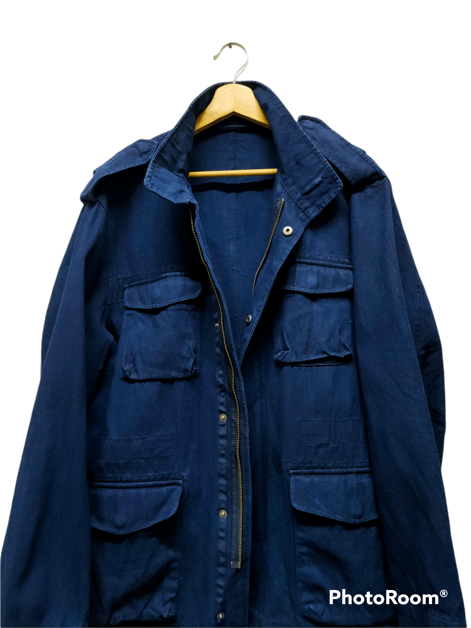 Denim jacket zip multipocket royal blue