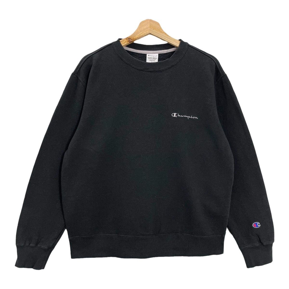 image of Vintage Champion Script Logo Crewneck Sweatshirt Size M in Black, Men's