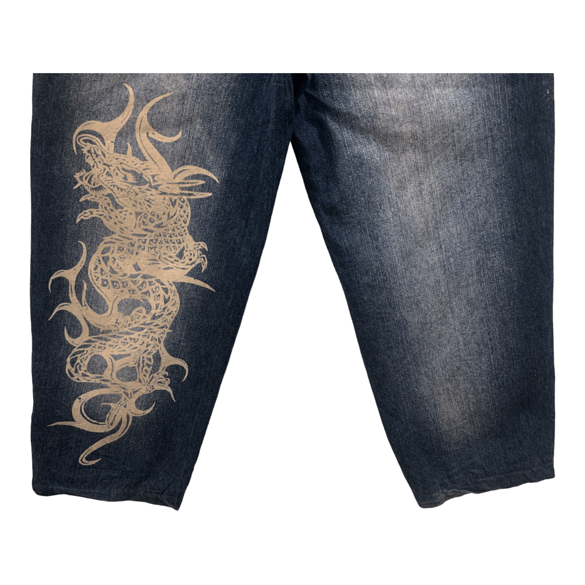 Japanese Brand Top Town Dragon Print Denim Jeans Size US 33 - 6 Thumbnail