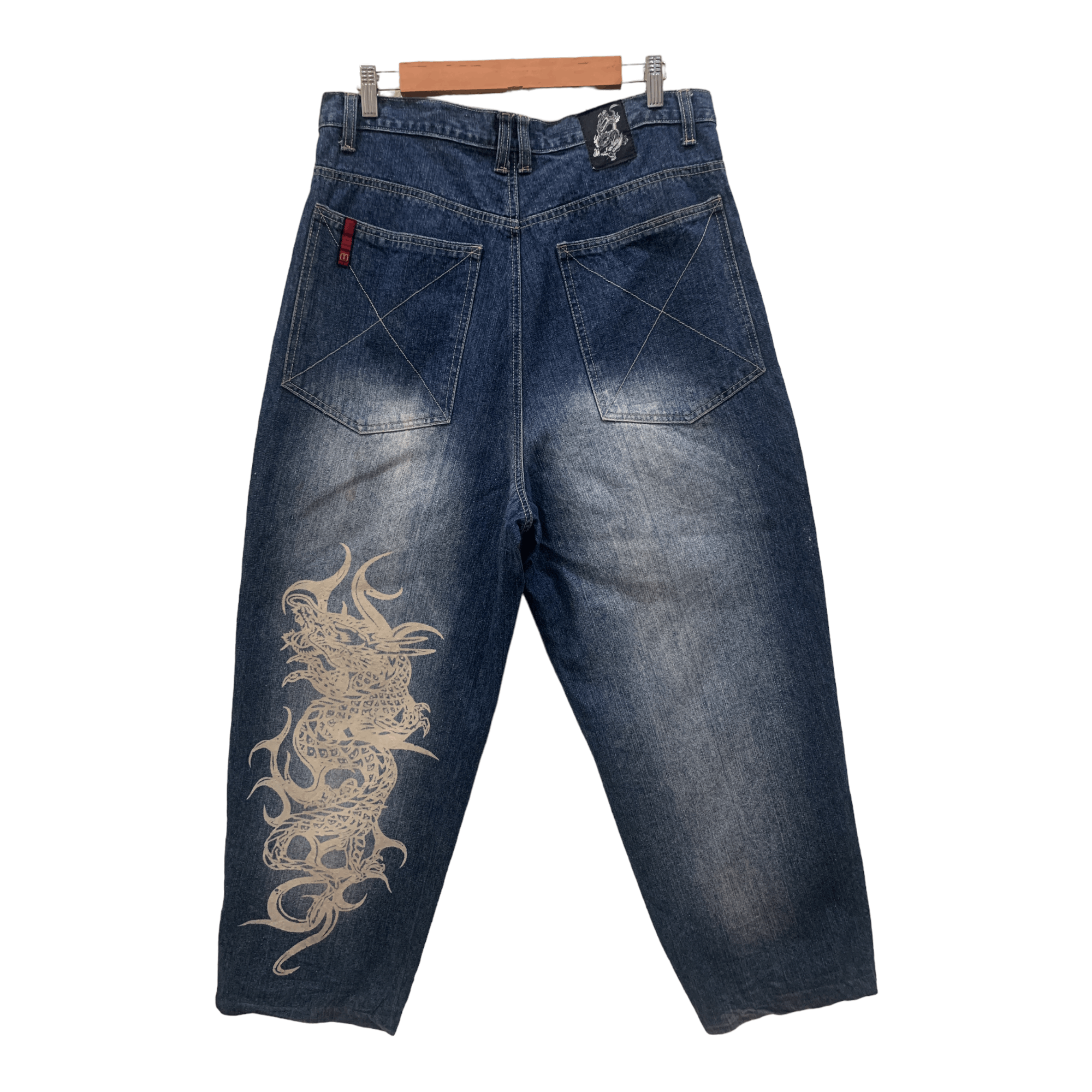 Japanese Brand Top Town Dragon Print Denim Jeans Size US 33 - 4 Thumbnail