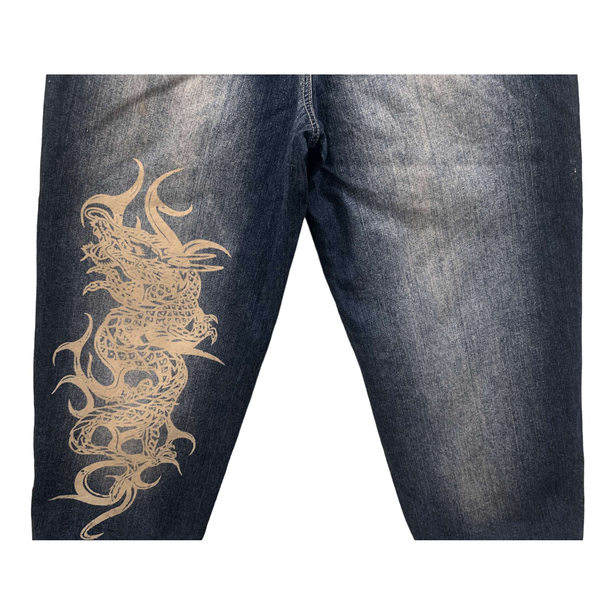 Japanese Brand Top Town Dragon Print Denim Jeans Size US 33 - 7 Thumbnail