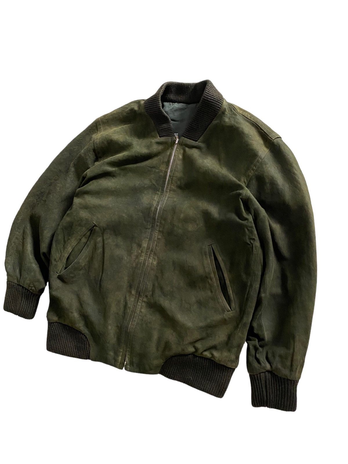 Japanese Brand × Vintage Y2K Japanese 🇯🇵 Suede Bomber Jacket Dark Green Size US M / EU 48-50 / 2 - 1 Thumbnail
