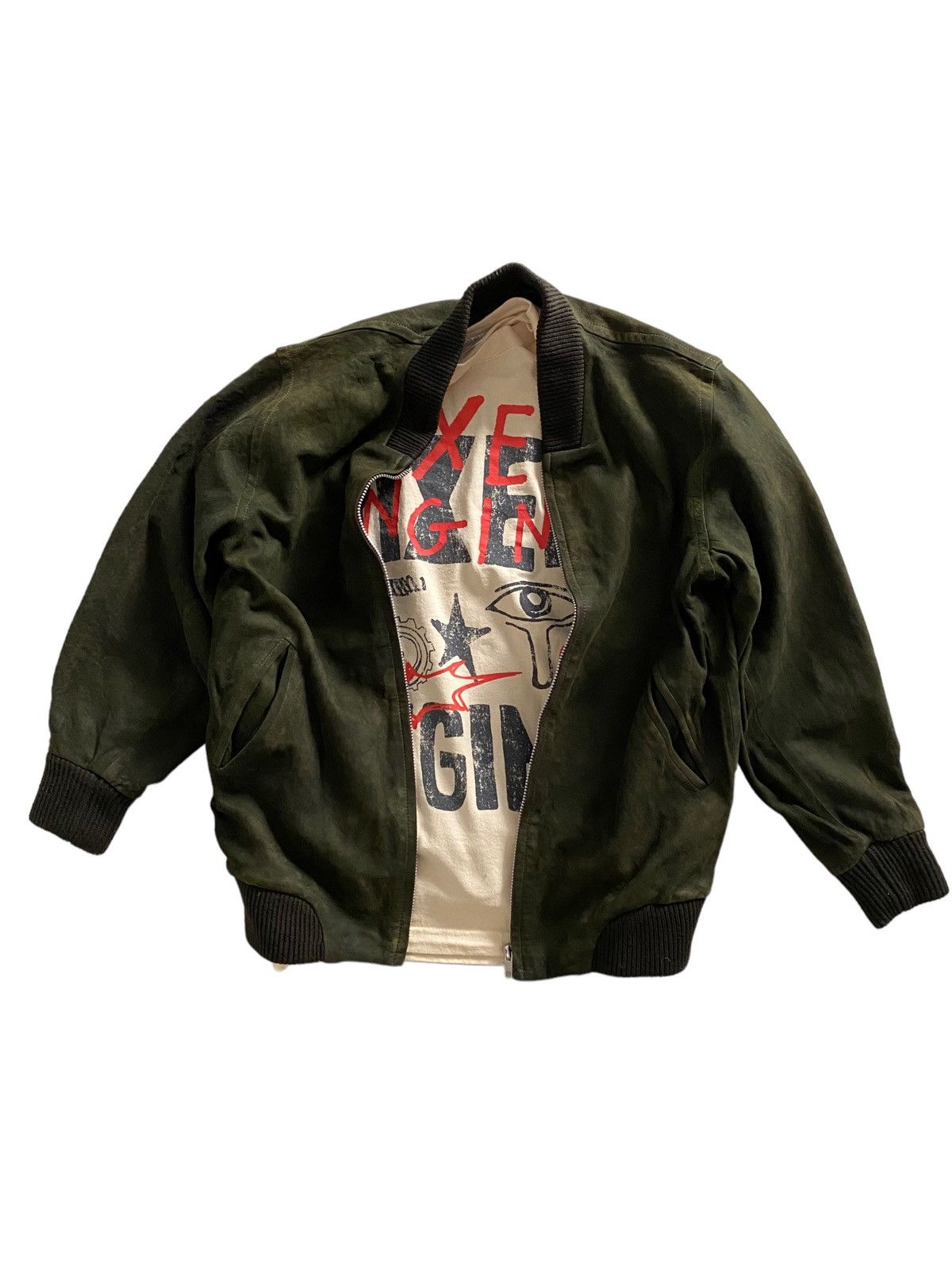 Japanese Brand × Vintage Y2K Japanese 🇯🇵 Suede Bomber Jacket Dark Green Size US M / EU 48-50 / 2 - 12 Thumbnail