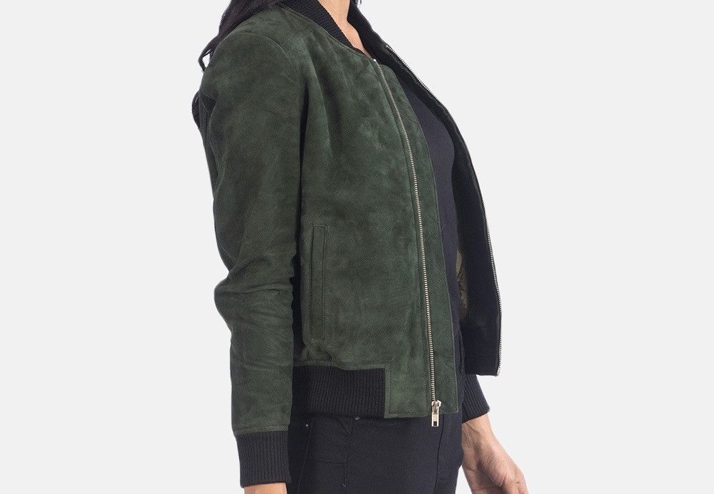 Japanese Brand × Vintage Y2K Japanese 🇯🇵 Suede Bomber Jacket Dark Green Size US M / EU 48-50 / 2 - 4 Thumbnail