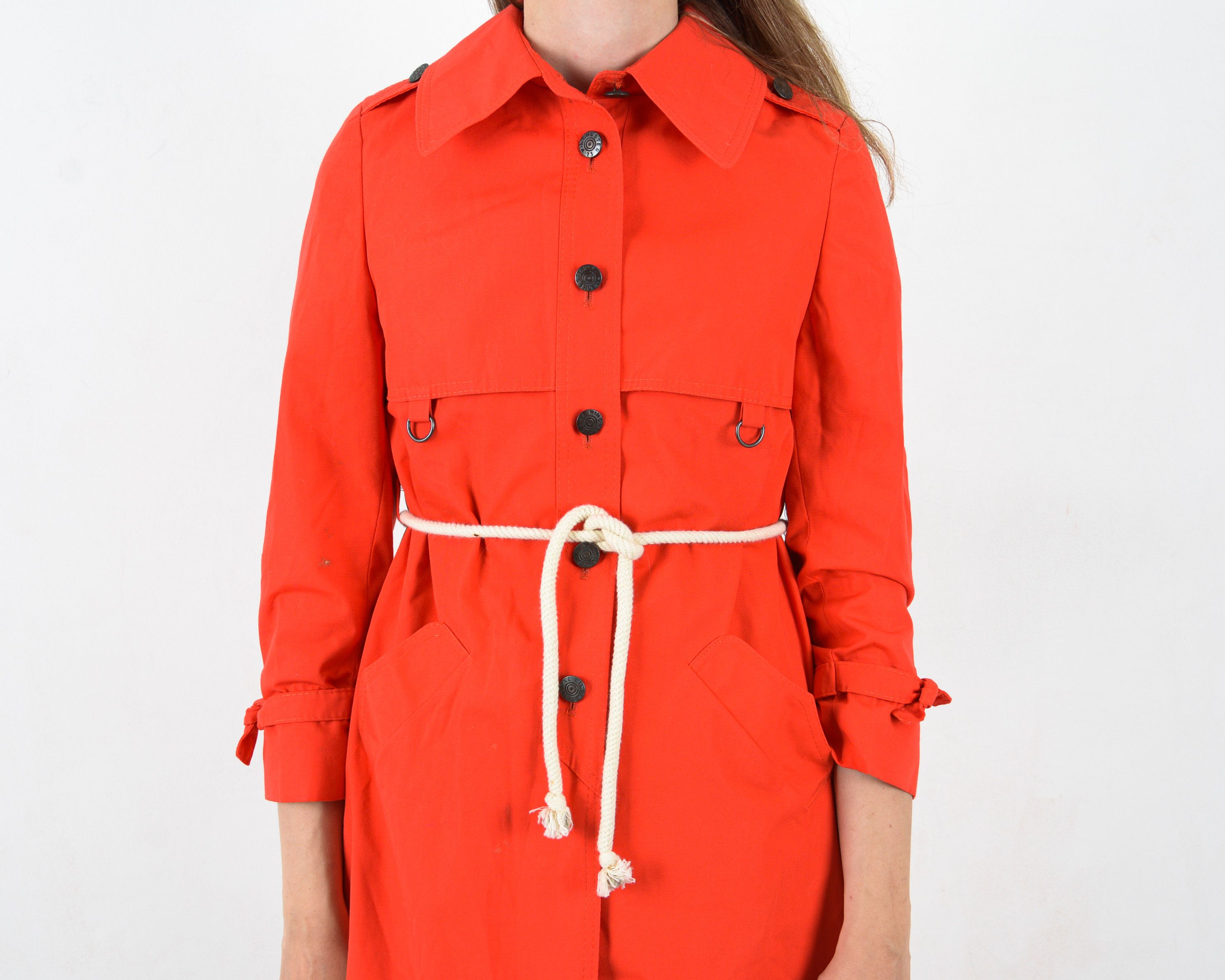 Vintage Norwegian Women's 90's XS Jacket Red Long Raincoat Trench Size XS / US 0-2 / IT 36-38 - 4 Thumbnail