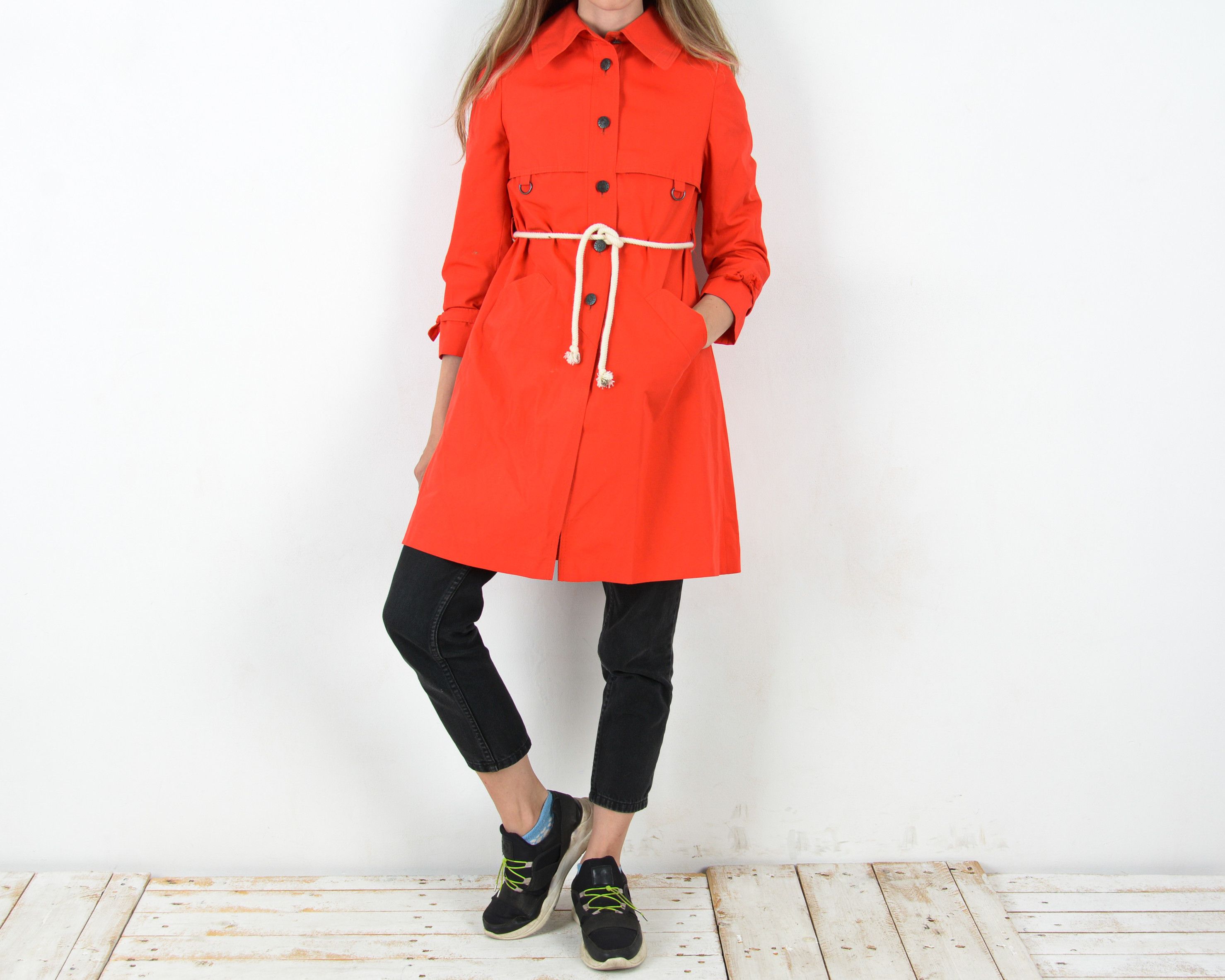 Vintage Norwegian Women's 90's XS Jacket Red Long Raincoat Trench Size XS / US 0-2 / IT 36-38 - 1 Thumbnail