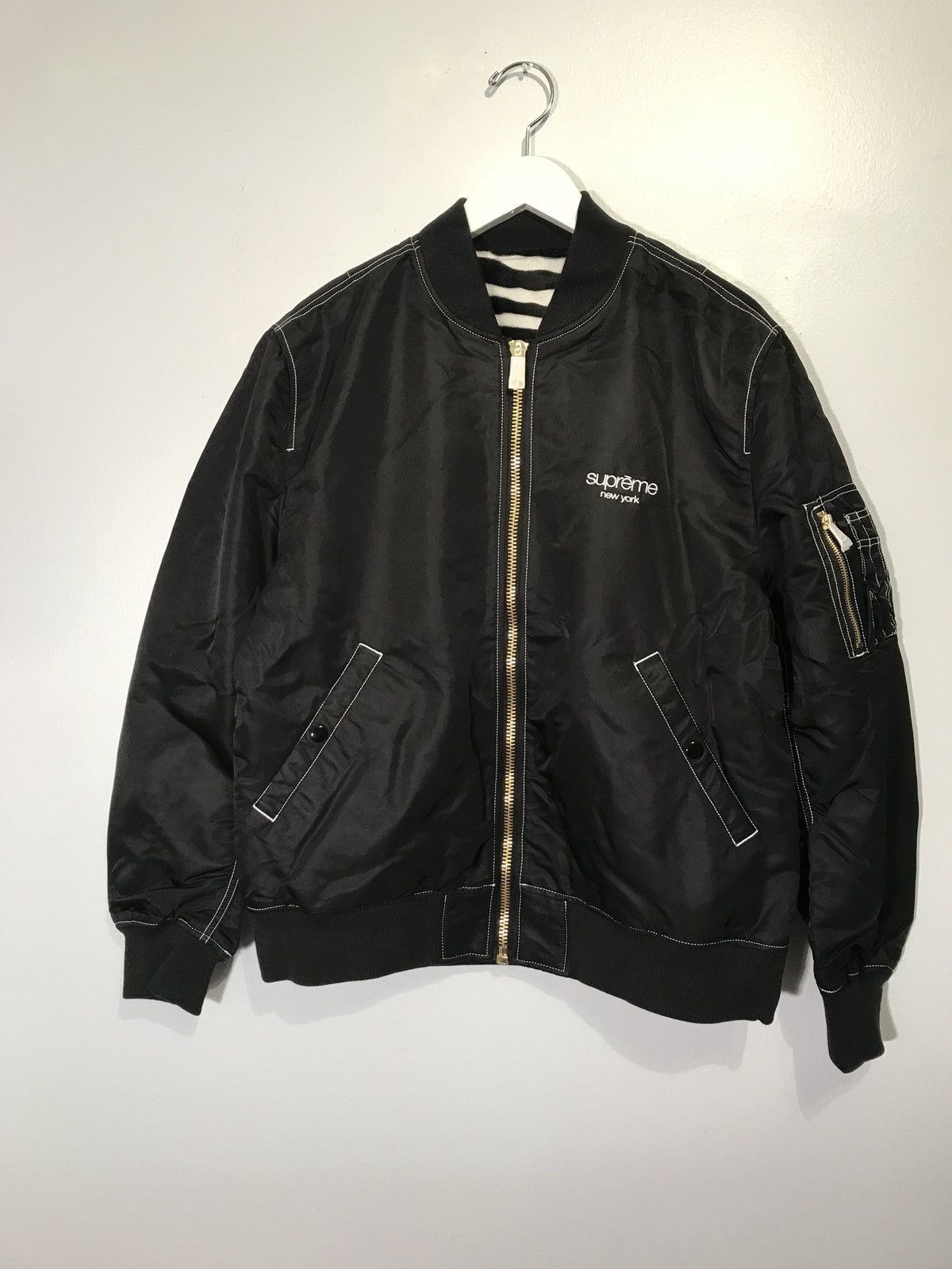 Supreme Black Zebra Stripe Contrast Stitch Reversible MA-1 Bomber