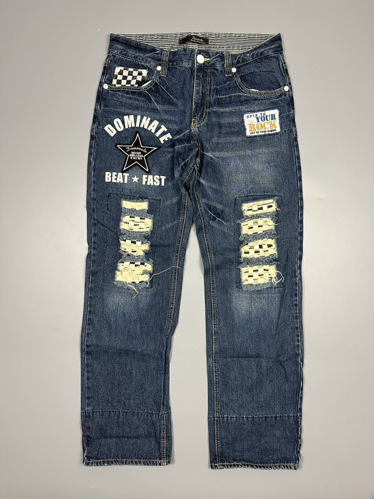 Designer × Japanese Brand Dominated Handcrafted Jeans Big Patches Distressed Size US 33 - 1 Thumbnail