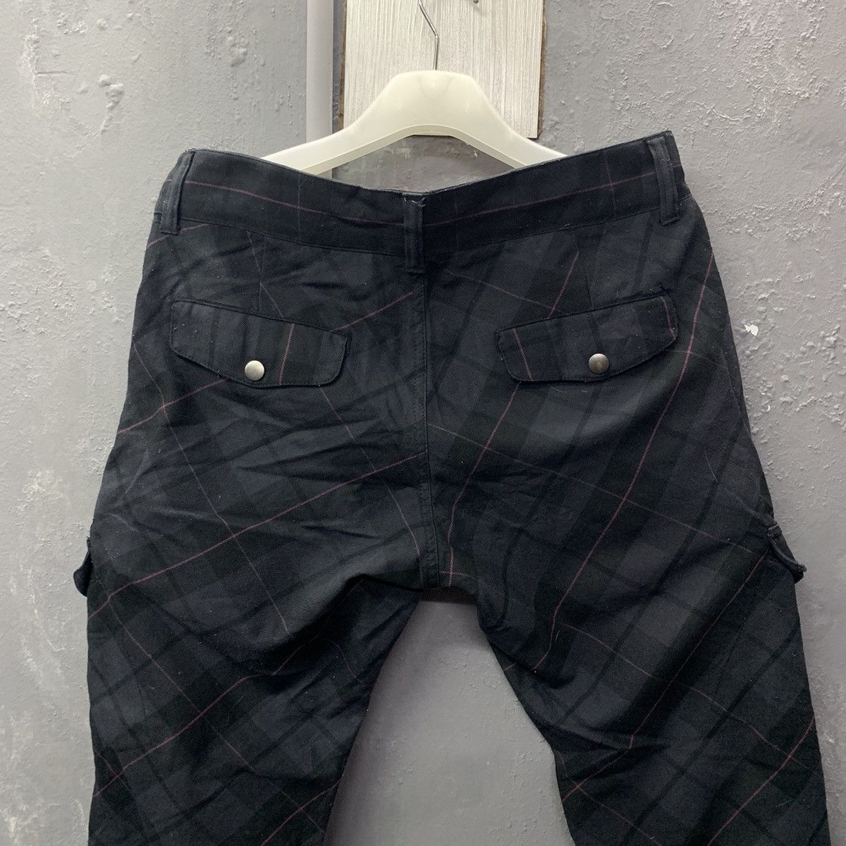 Japanese Brand Black Linex Checkered Cargo Pants Size US 33 - 9 Thumbnail