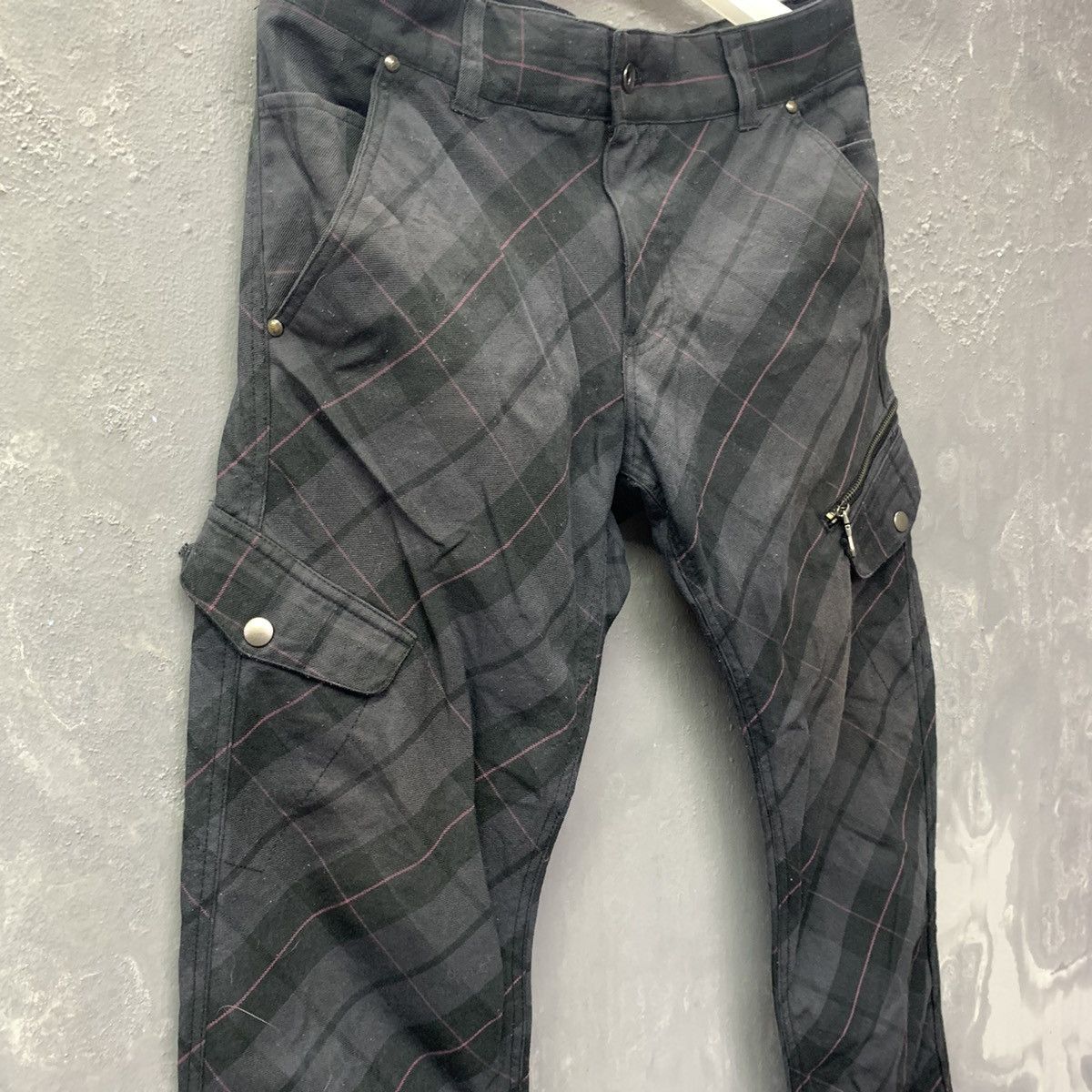 Japanese Brand Black Linex Checkered Cargo Pants Size US 33 - 6 Thumbnail