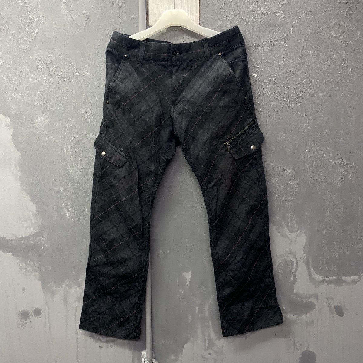 Japanese Brand Black Linex Checkered Cargo Pants Size US 33 - 3 Thumbnail