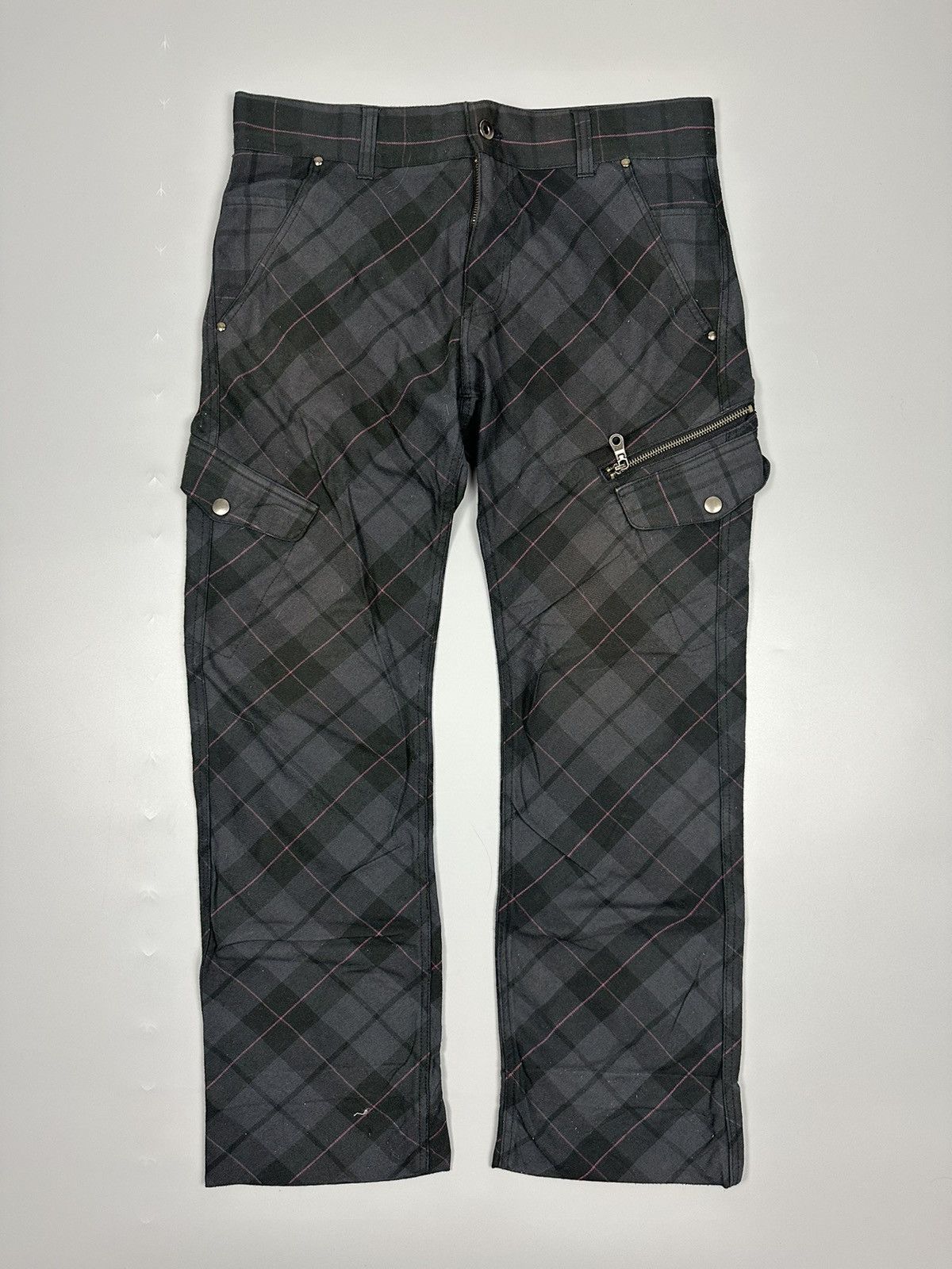 Japanese Brand Black Linex Checkered Cargo Pants Size US 33 - 1 Thumbnail