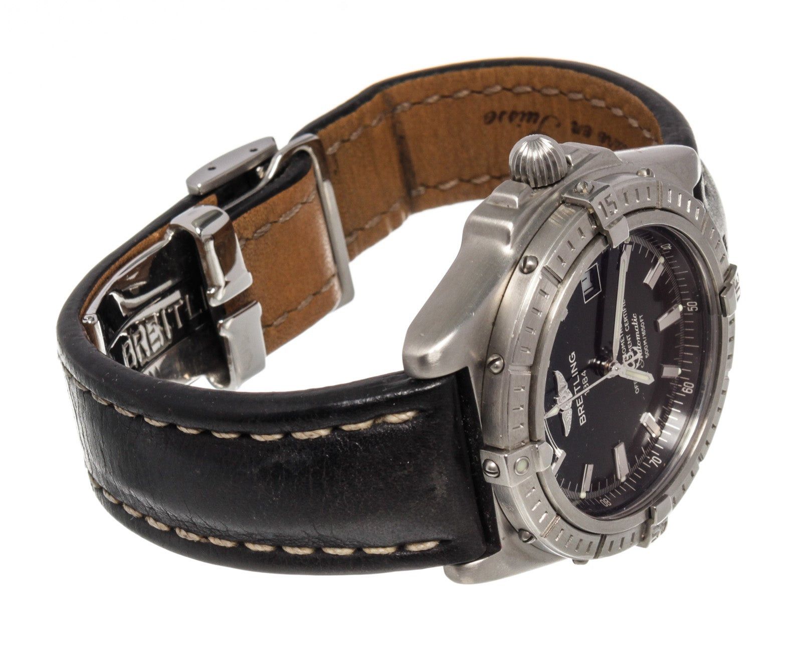 Breitling Breitling Black Leather Chronomet Watch Size ONE SIZE - 2 Preview