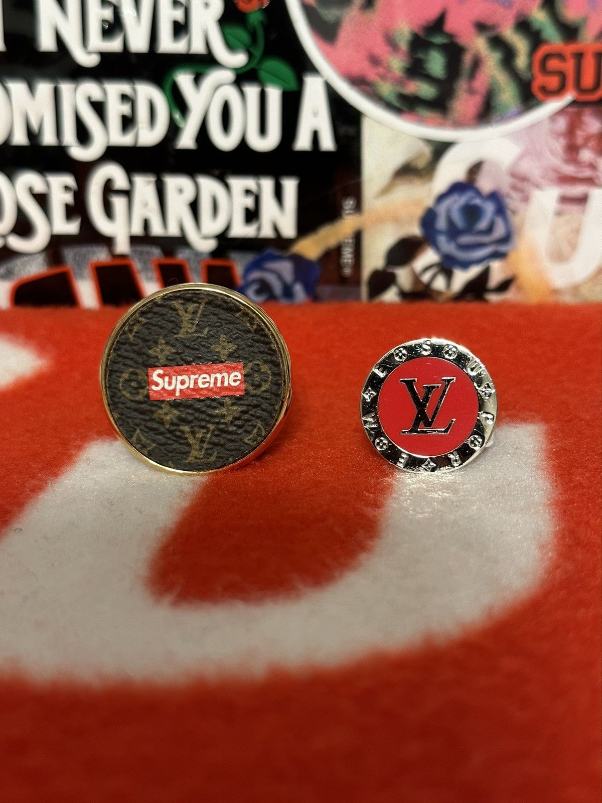 Louis Vuitton X Supreme City Badge Set Of Brooches Available For