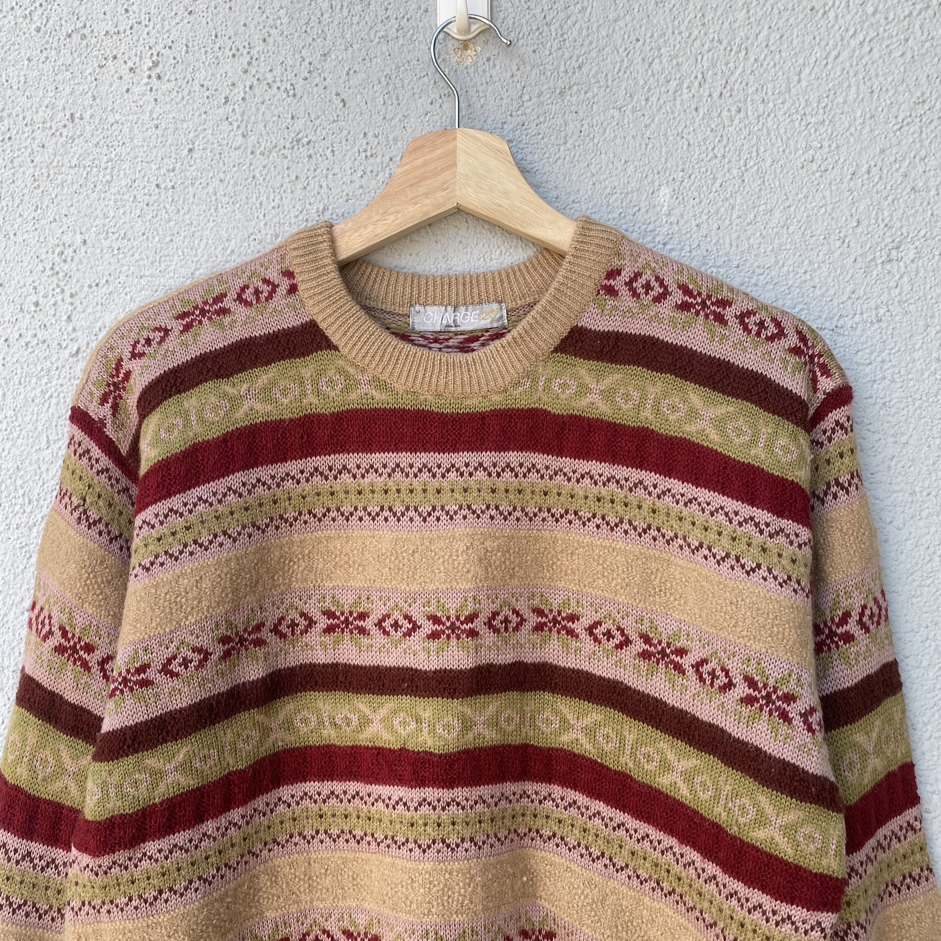 Aran Isles Knitwear × Japanese Brand Vintage Charge Renown Jacquard Striped Pullover Knitwear Size US M / EU 48-50 / 2 - 2 Thumbnail
