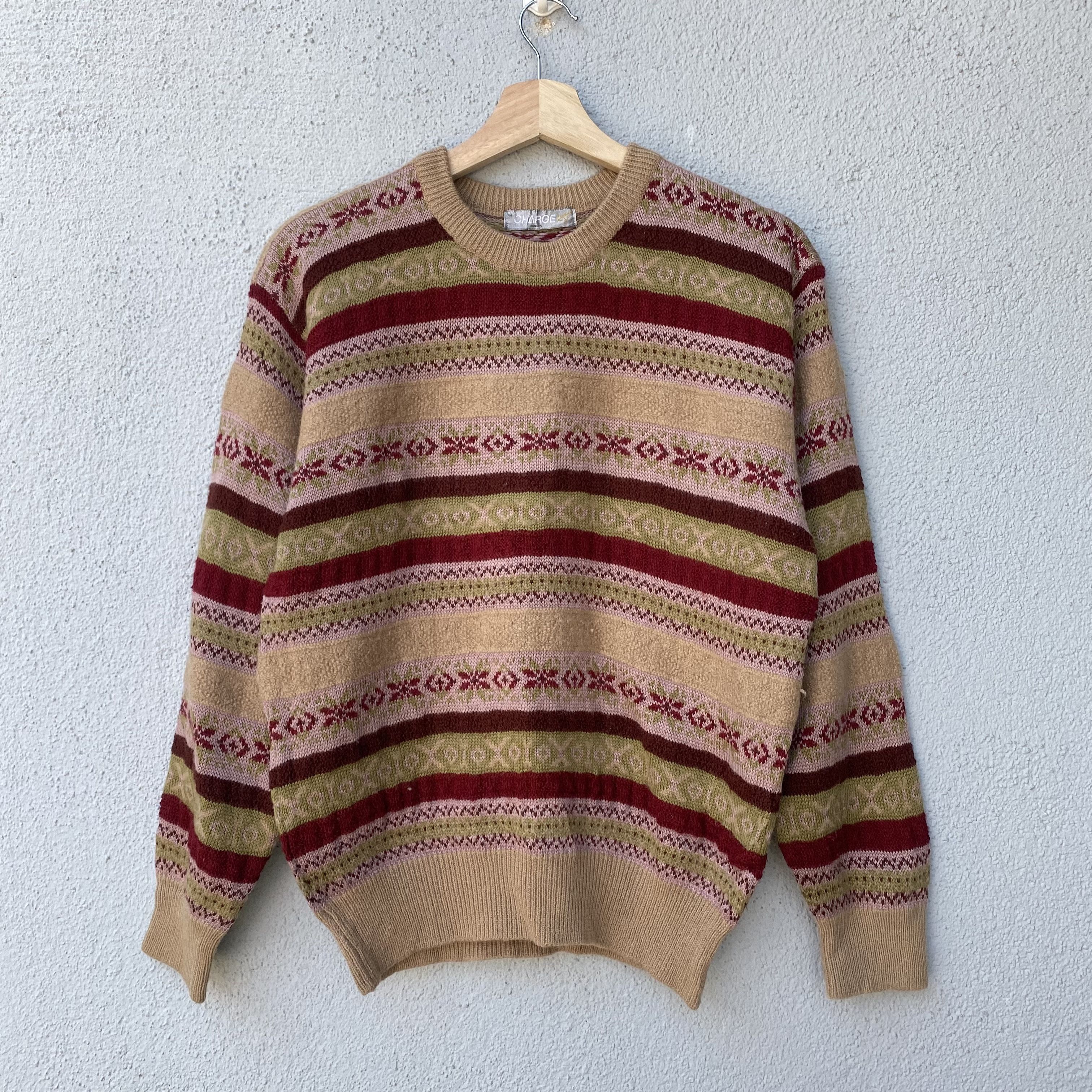 Aran Isles Knitwear × Japanese Brand Vintage Charge Renown Jacquard Striped Pullover Knitwear Size US M / EU 48-50 / 2 - 1 Thumbnail