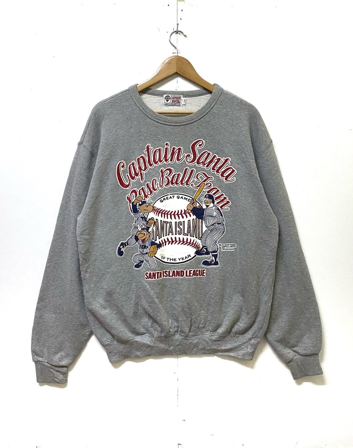 Vintage 80s CAPTAIN SANTA SWEATSHIRTS PULLOVER GREY LARGE