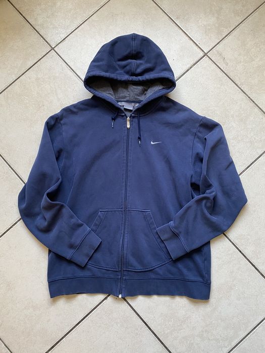 Nike 00’s Nike Swoosh Check Zip-Up Hoodie Navy | Grailed