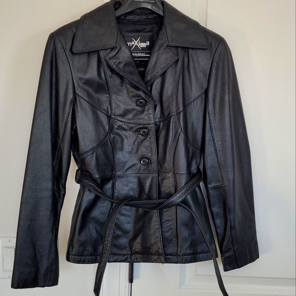 Wilsons Leather Maxima Button-Up Tie-Waist Leather Jacket Biker Retro Y2K Size XS / US 0-2 / IT 36-38 - 7 Thumbnail