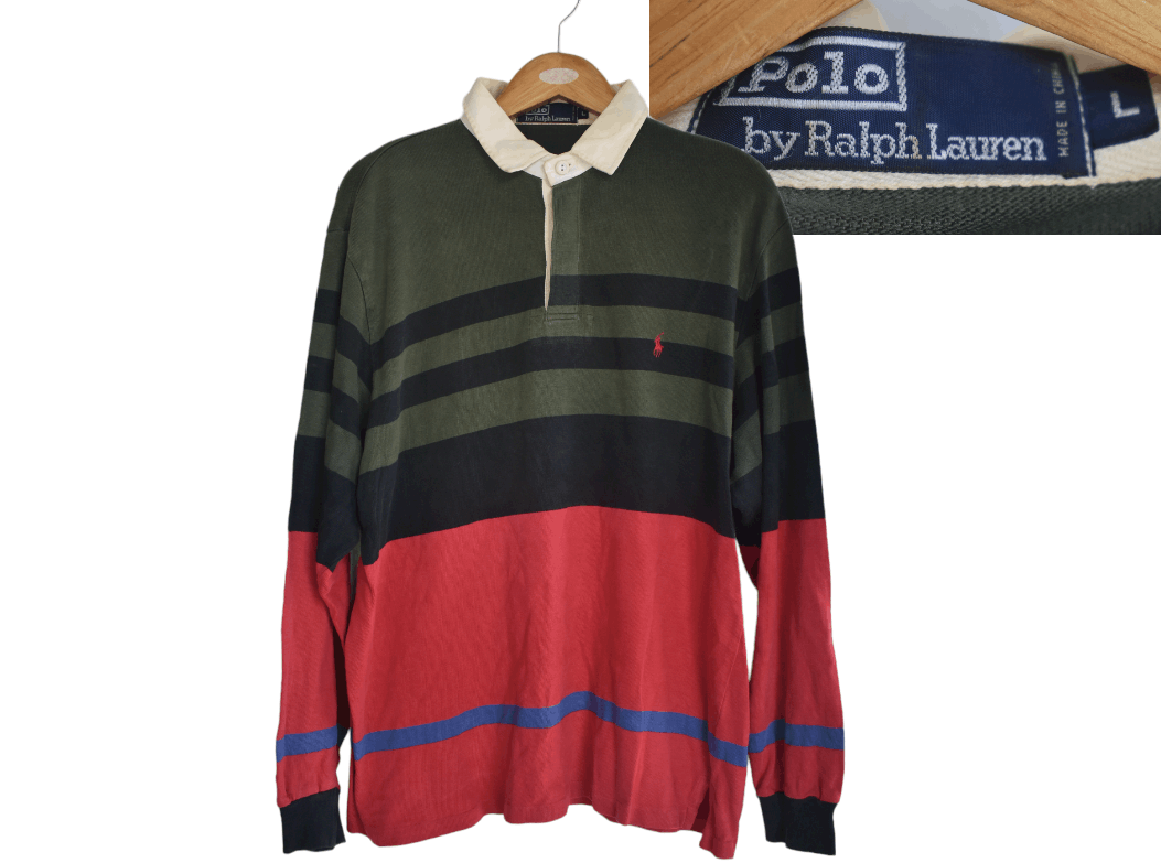 Polo Ralph Lauren × Vintage Vintage polo ralph lauren stripe rugby sweatshirt A079 Size US L / EU 52-54 / 3 - 1 Thumbnail