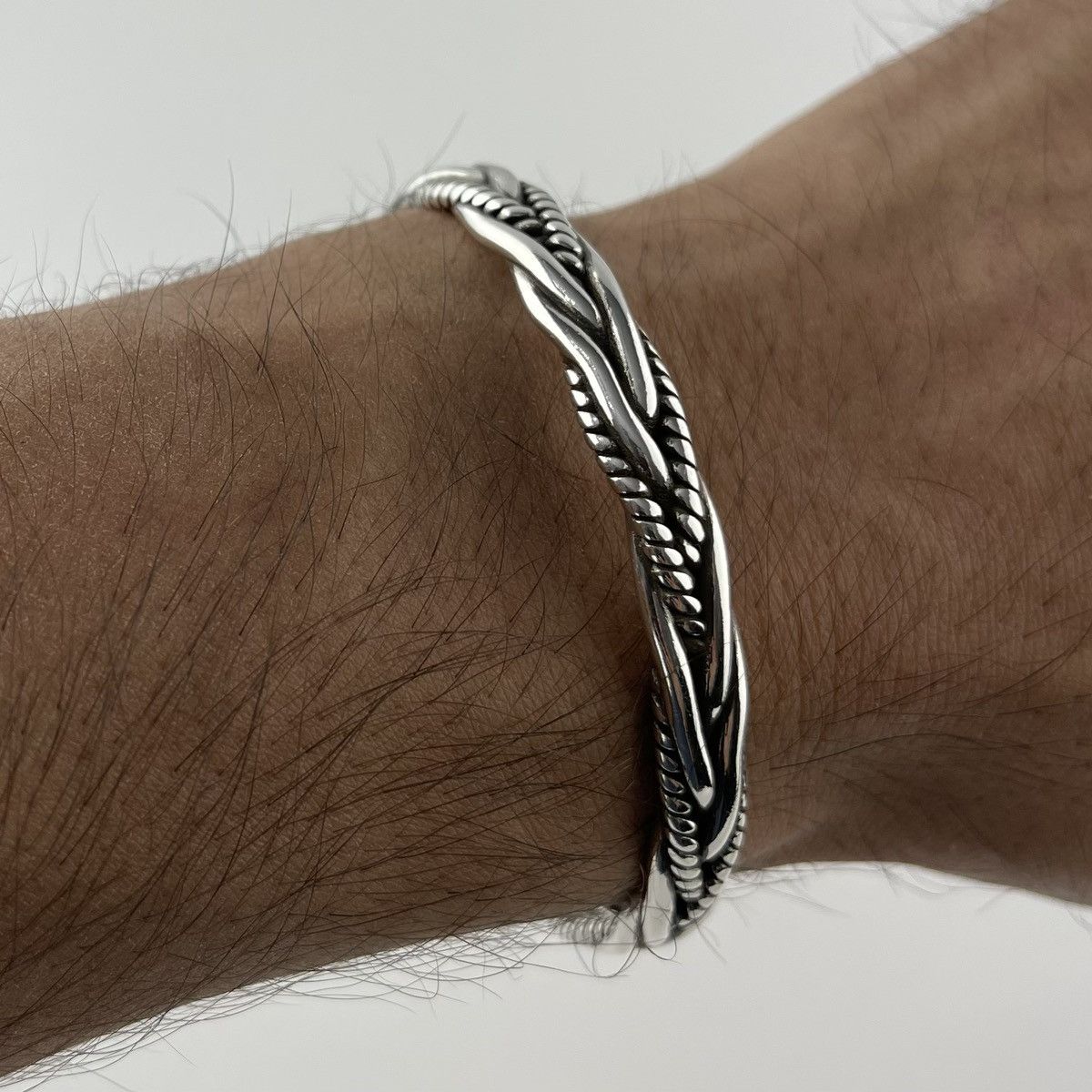 Jewelry Men’s 925 Silver Braided Style Cuff Bracelet Wrist Ring Size ONE SIZE - 3 Thumbnail