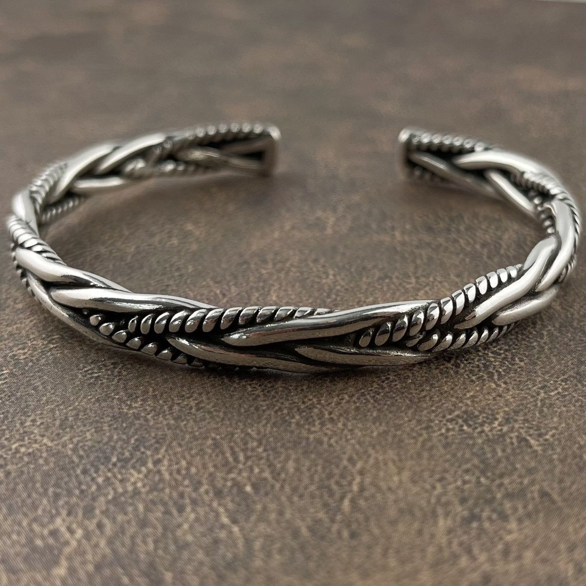 Jewelry Men’s 925 Silver Braided Style Cuff Bracelet Wrist Ring Size ONE SIZE - 4 Thumbnail