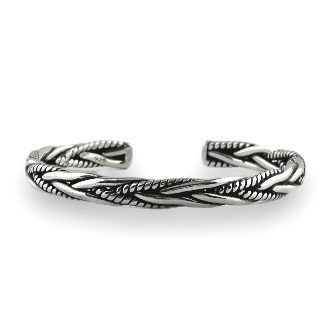 Jewelry Men’s 925 Silver Braided Style Cuff Bracelet Wrist Ring Size ONE SIZE - 1 Thumbnail