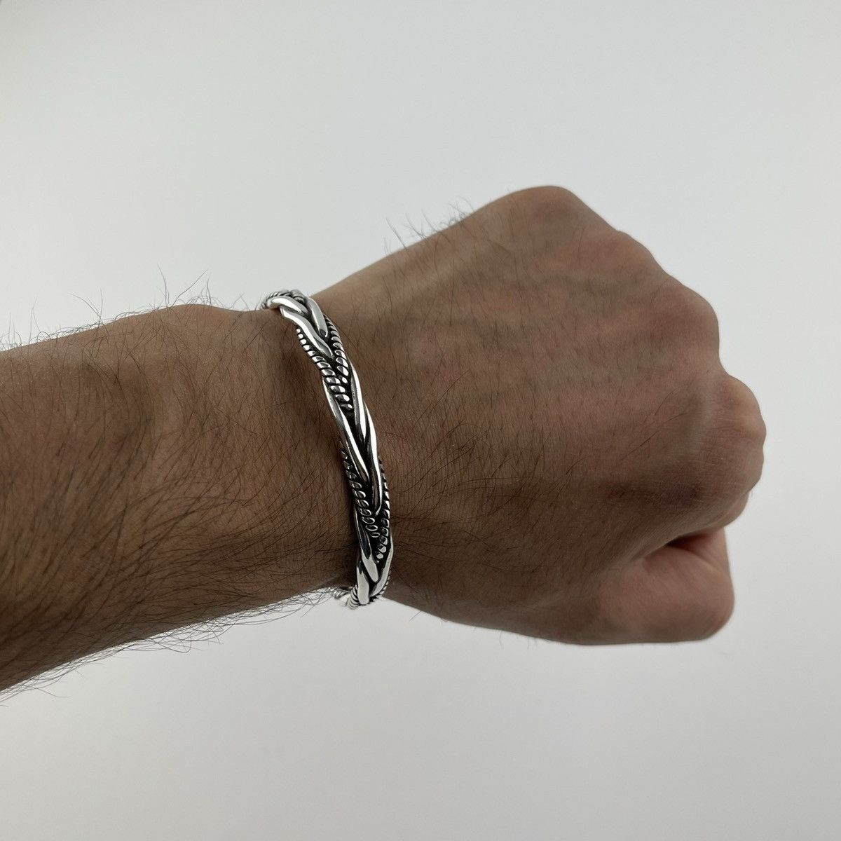 Jewelry Men’s 925 Silver Braided Style Cuff Bracelet Wrist Ring Size ONE SIZE - 2 Thumbnail
