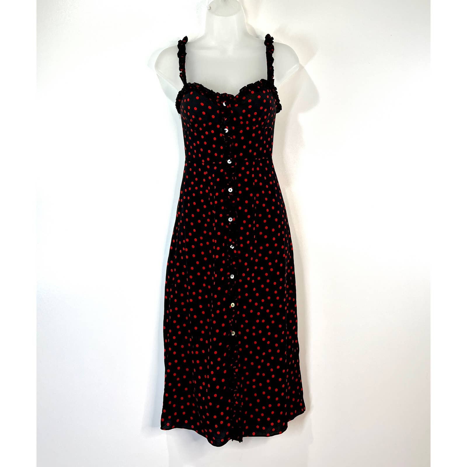 Realisation Par the Alexandra Dress in Black & Red Polka Dot S Rare