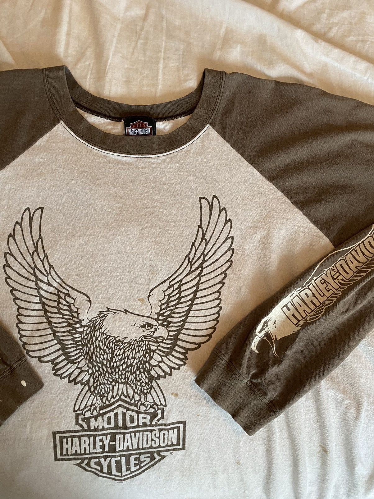 Vintage Harley Davidson Cream Baseball Tee