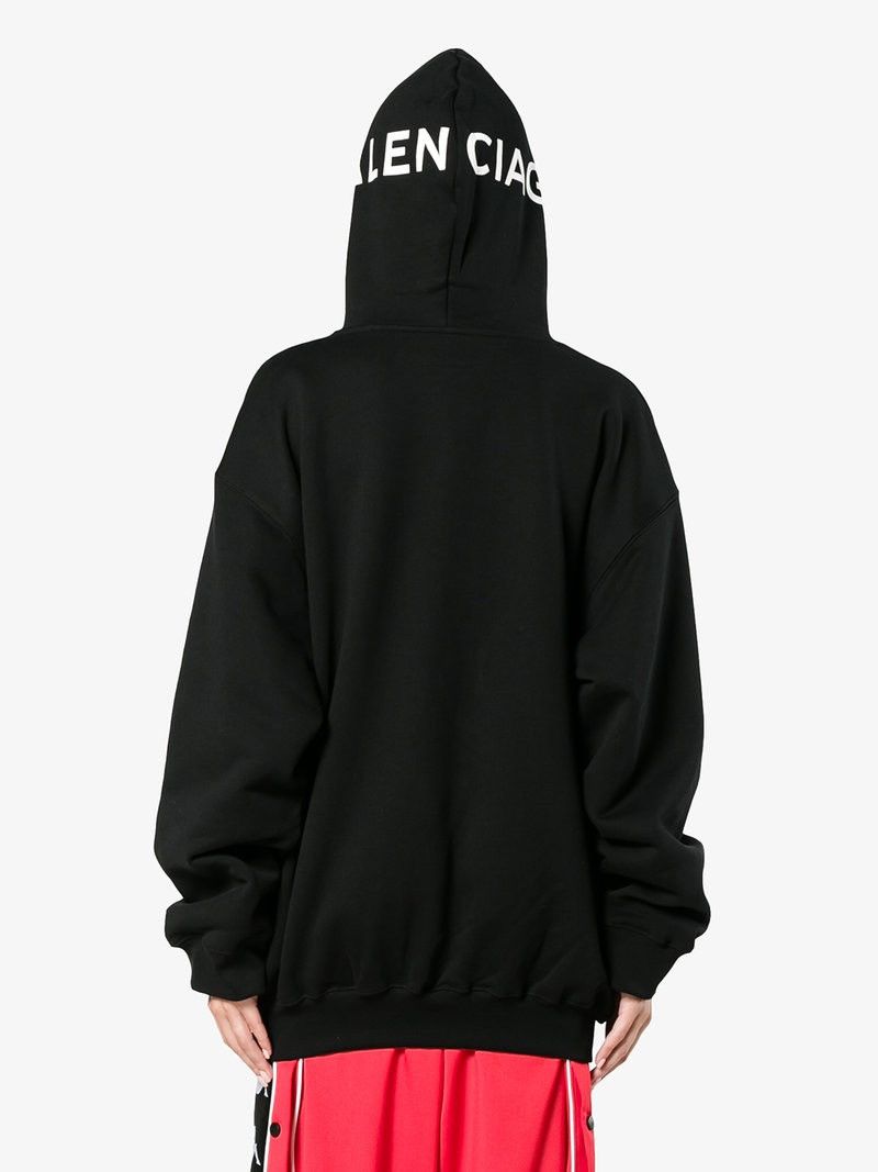 Black Balenciaga Hood Logo Cocoon Hoodie