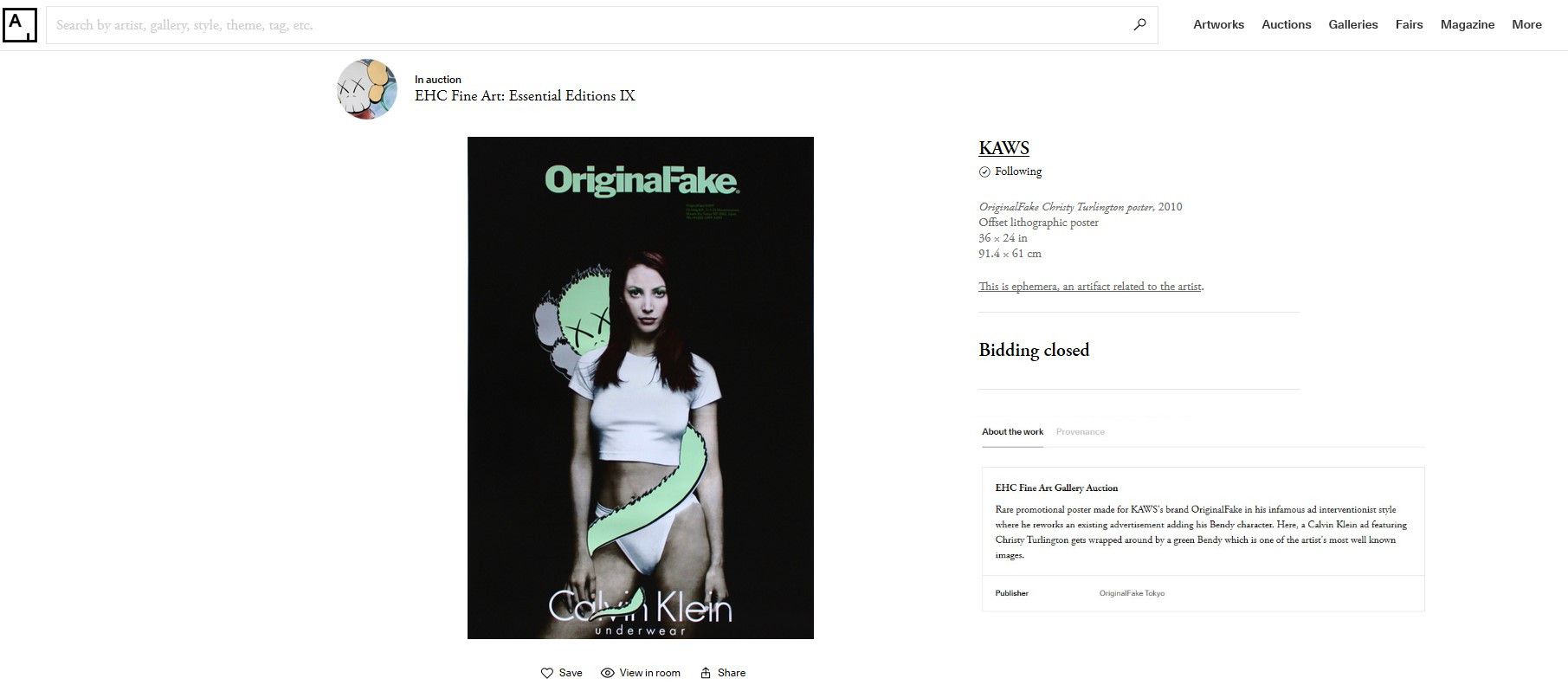 Calvin Klein × Kaws KAWS Original Fake DKNY poster, 2010