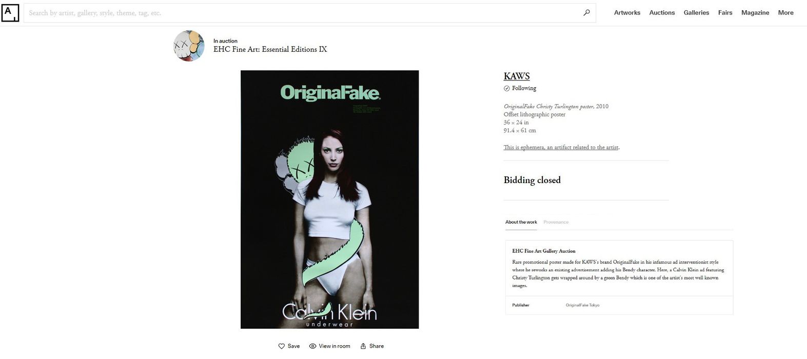 Calvin Klein KAWS Original Fake DKNY poster, 2010 | Grailed