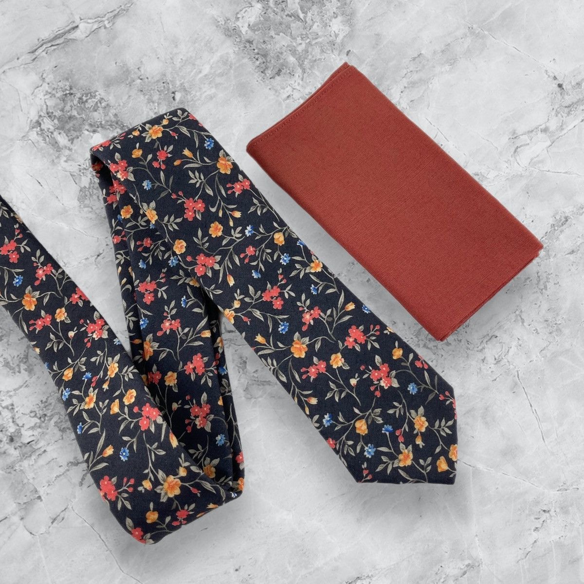 Other Men’s Black Floral Print Necktie & Silk Pocket Square Set Size ONE SIZE - 1 Thumbnail