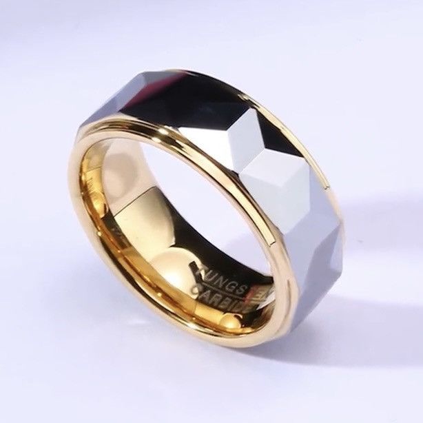Men’s Geometric Faceted Tungsten Ring Wedding Band