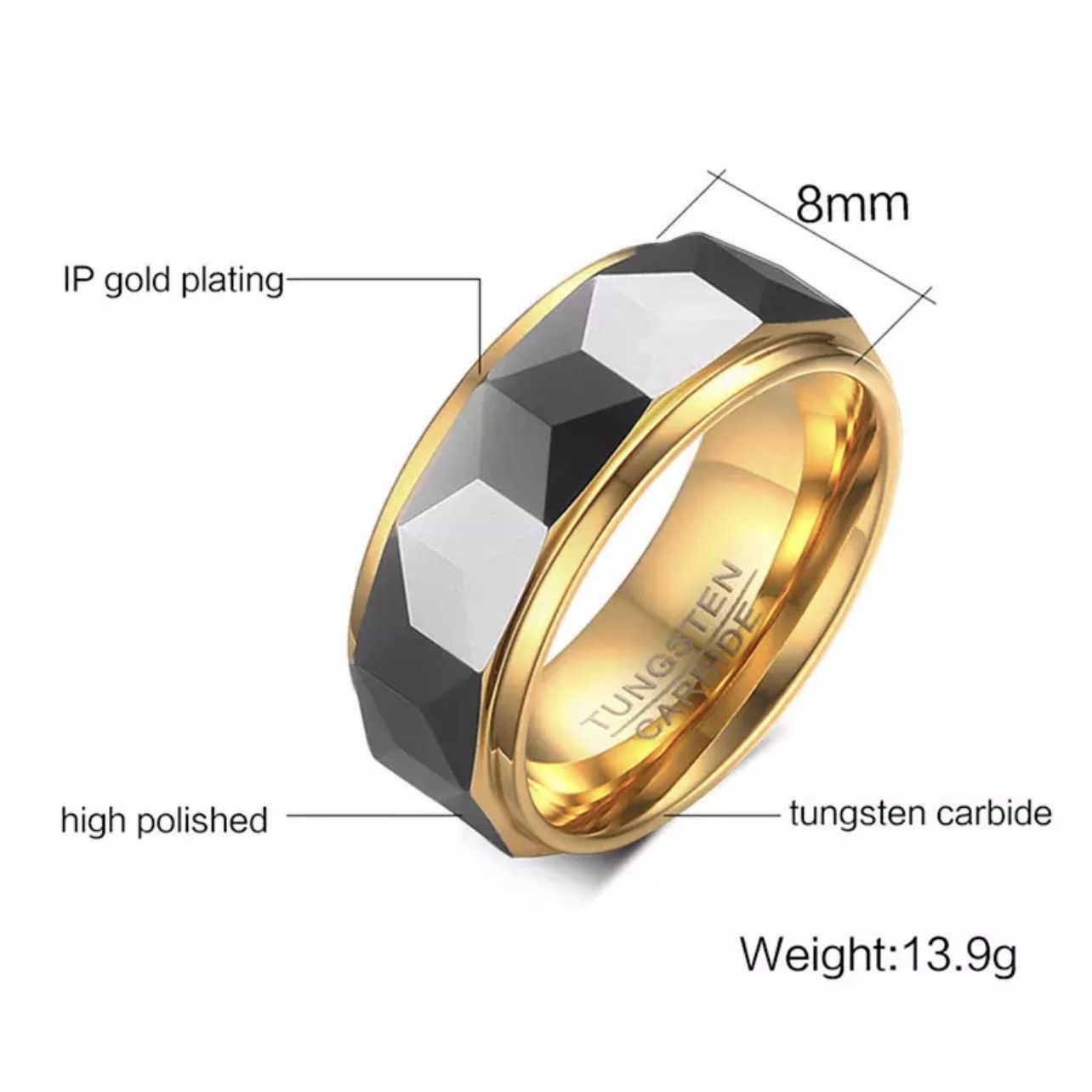 Other Men’s Geometric Faceted Tungsten Ring Wedding Band Size ONE SIZE - 8 Thumbnail