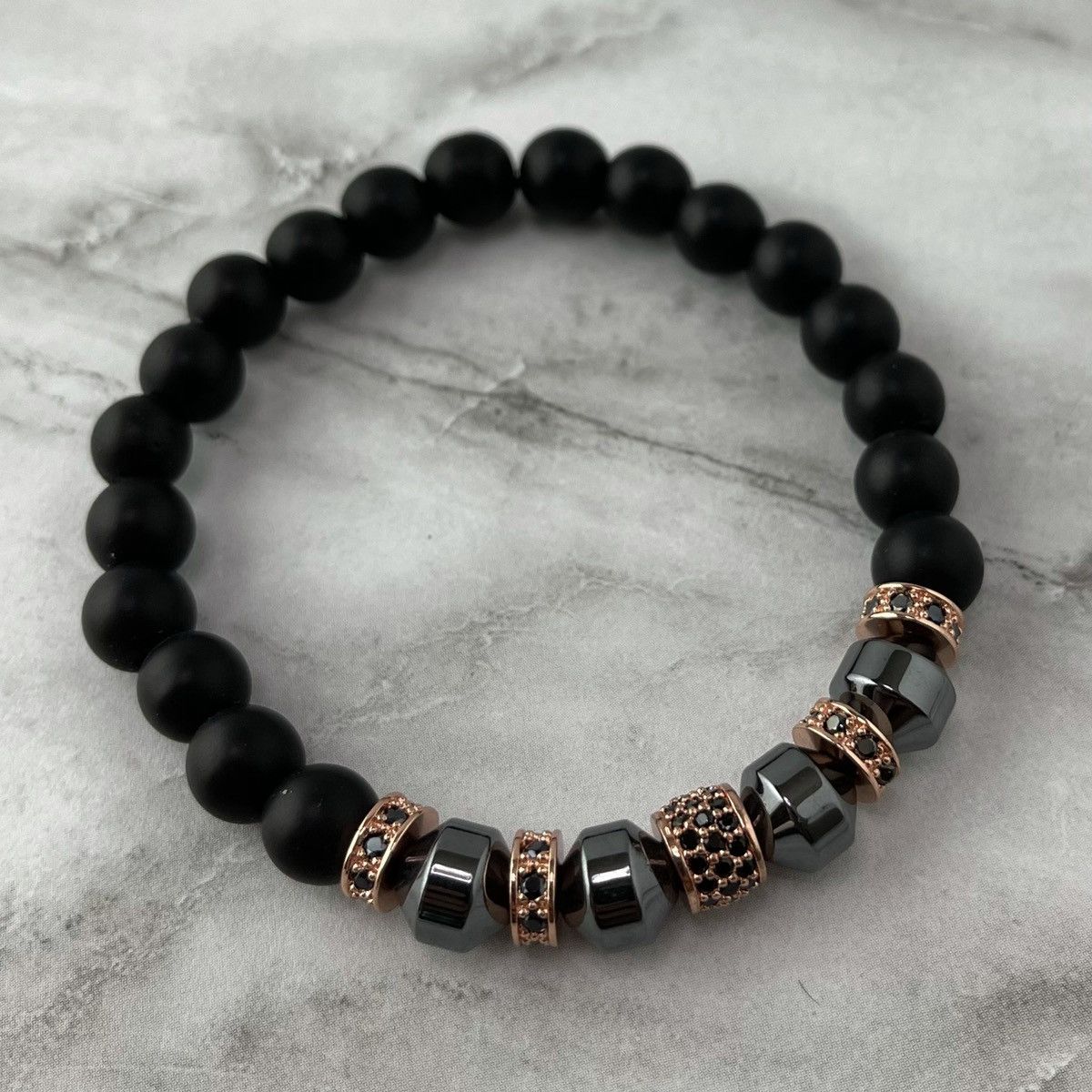 Other Men’s Matte Black Bead & Rose Gold Charm Bracelet Size ONE SIZE - 2 Thumbnail