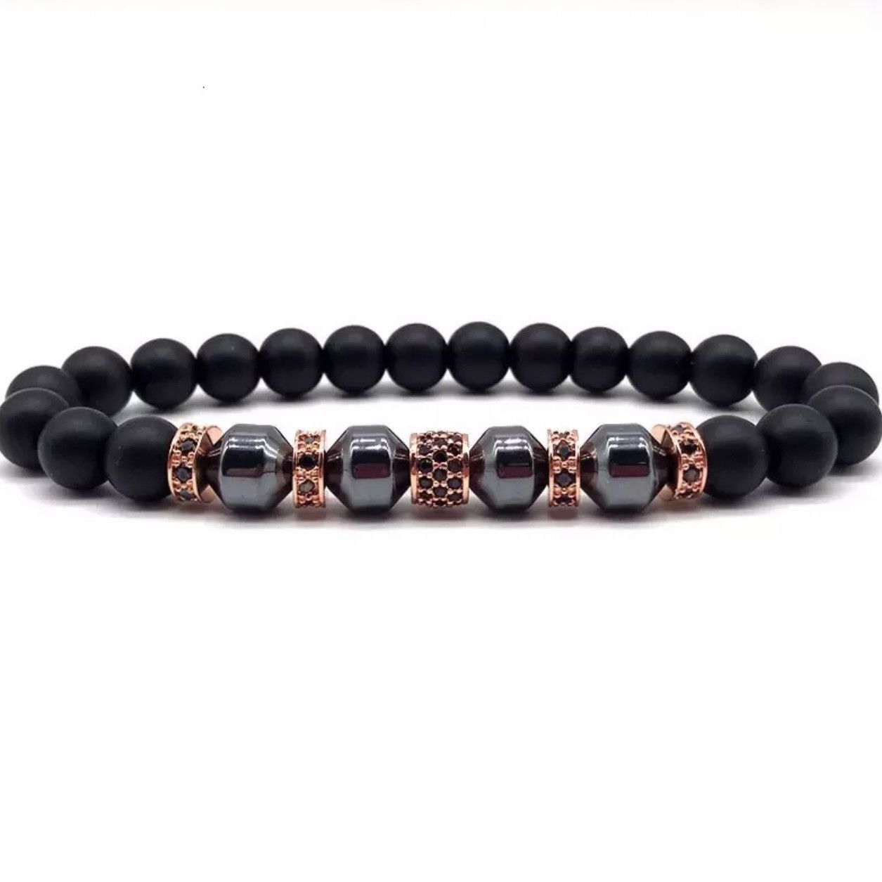 Other Men’s Matte Black Bead & Rose Gold Charm Bracelet Size ONE SIZE - 1 Thumbnail